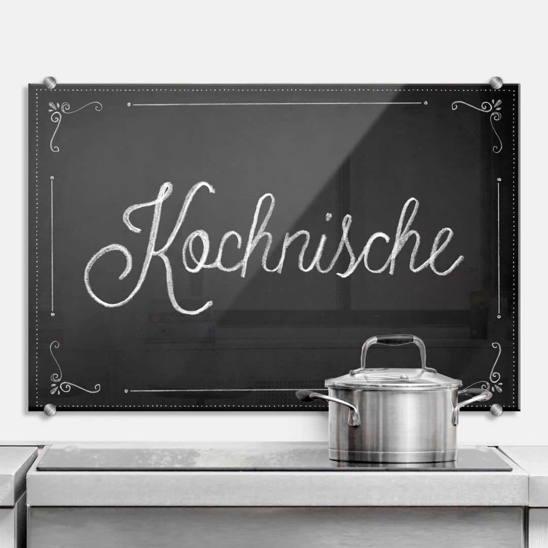 K&L Wall Art Gemälde Spritzschutz Herd Küchenrückwand Vintage Kreide Schultafel Kochnische, Glas Wandschutz inkl Montagematerial