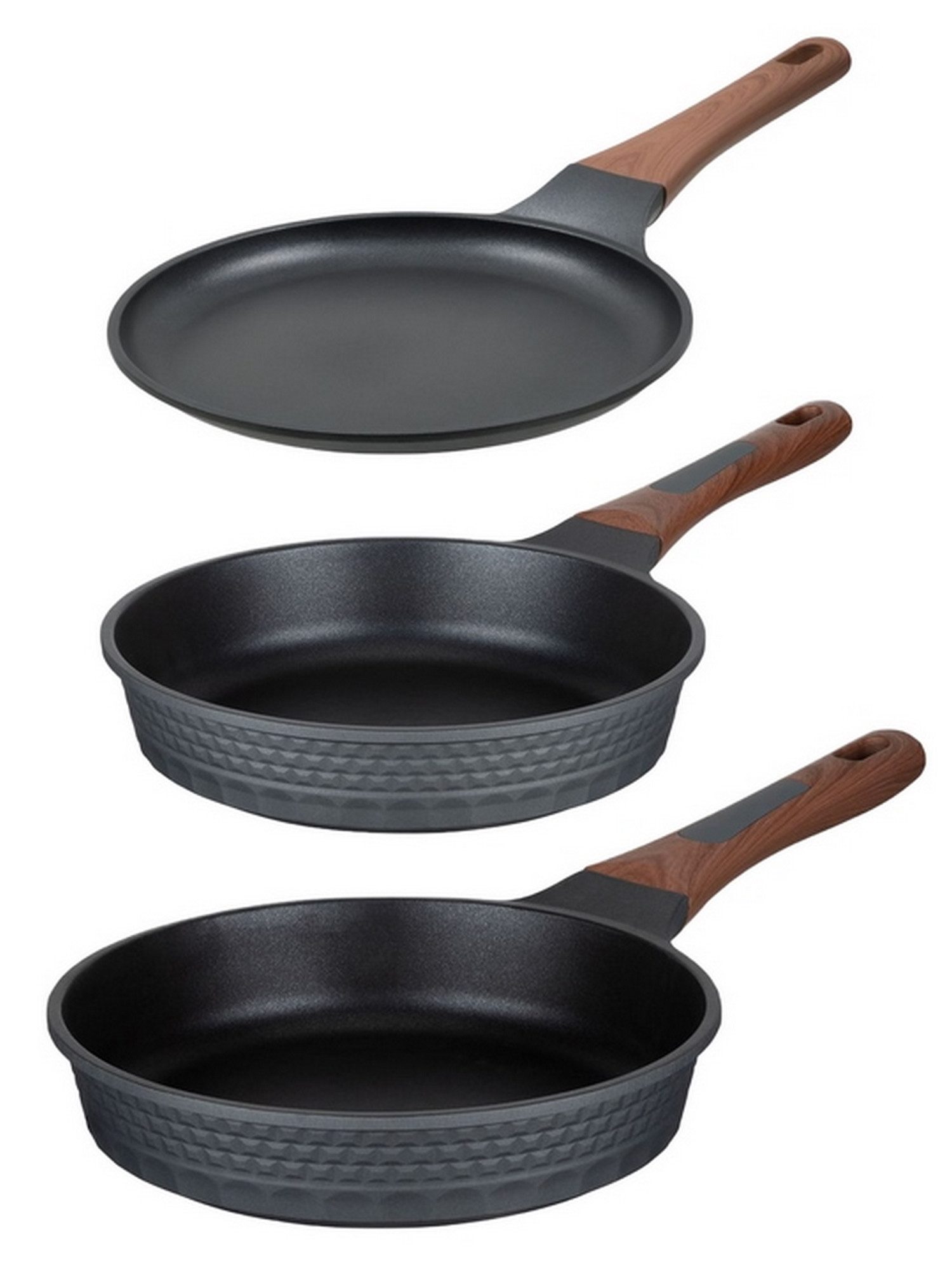 RESTO Kitchenware Pfannen-Set Capella, antihaftbeschichtet und spülmaschinenfest, Aluminiumguss (Set, 3-tlg., 1x Bratpfanne Ø 24, 1x Bratpfanne Ø 26, 1x Pfannkuchenpfanne Ø 24), für alle Herdarten geeignet, auch Induktion
