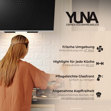 YUNA Kopffreihaube Dunstabzugshaube Schräghaube DUNJA, 60 cm, Umluft-und Abluft, Abluft & Umluft, 60cm breit, LED-Beleuchtung, in schwarz