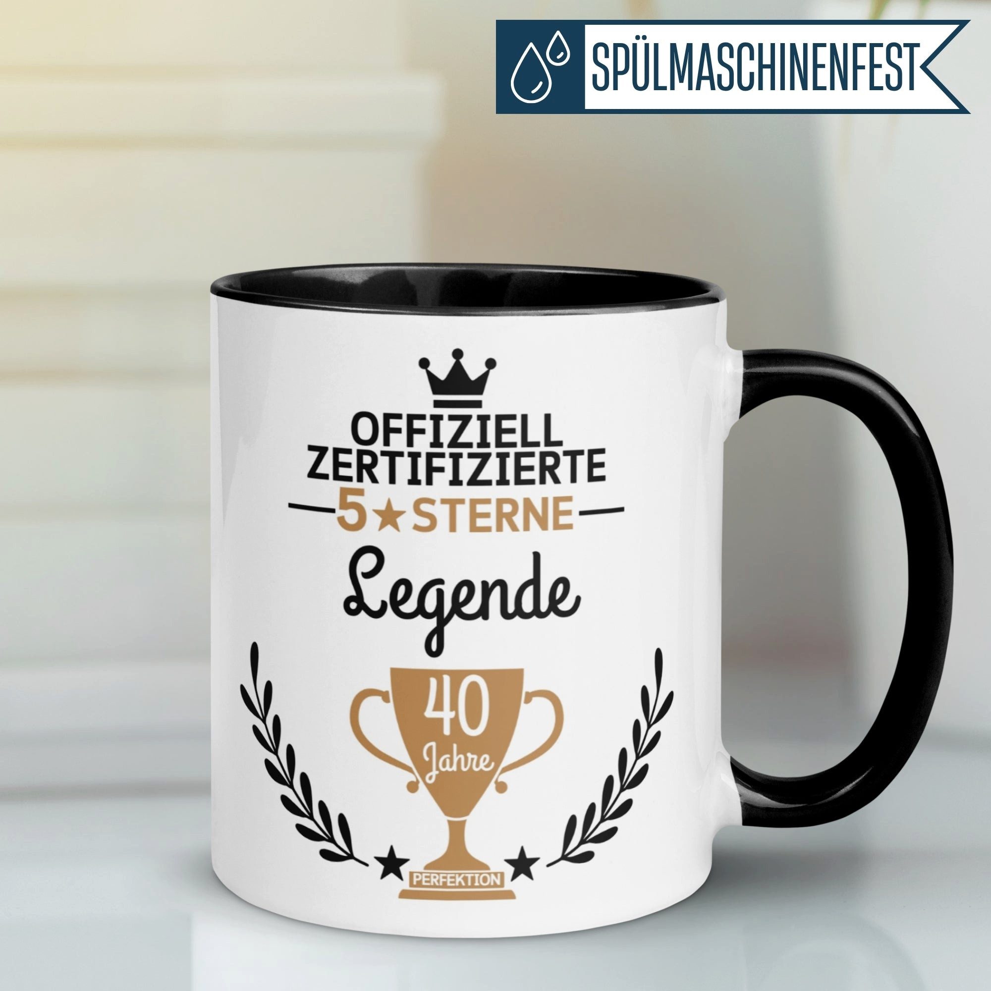 Momentals Tasse 40. Geburtstag Mann Frau – 5 Sterne Legende – Männer Frauen, Gratis Versand · Links-&Rechtshänder · Spülmaschinenfest