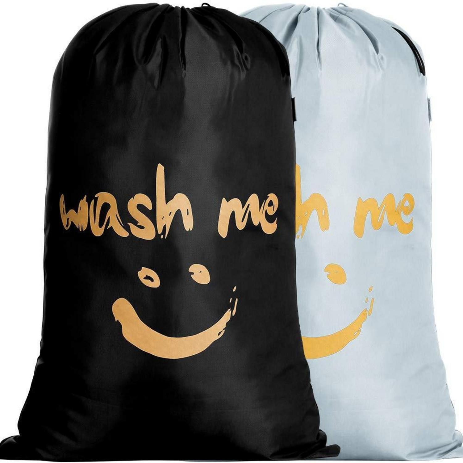 LuxusKollektion Wäschesack Wäschesammler 420D Faltbar 120L Kordelzug Smiley Schwarz Silbrig
