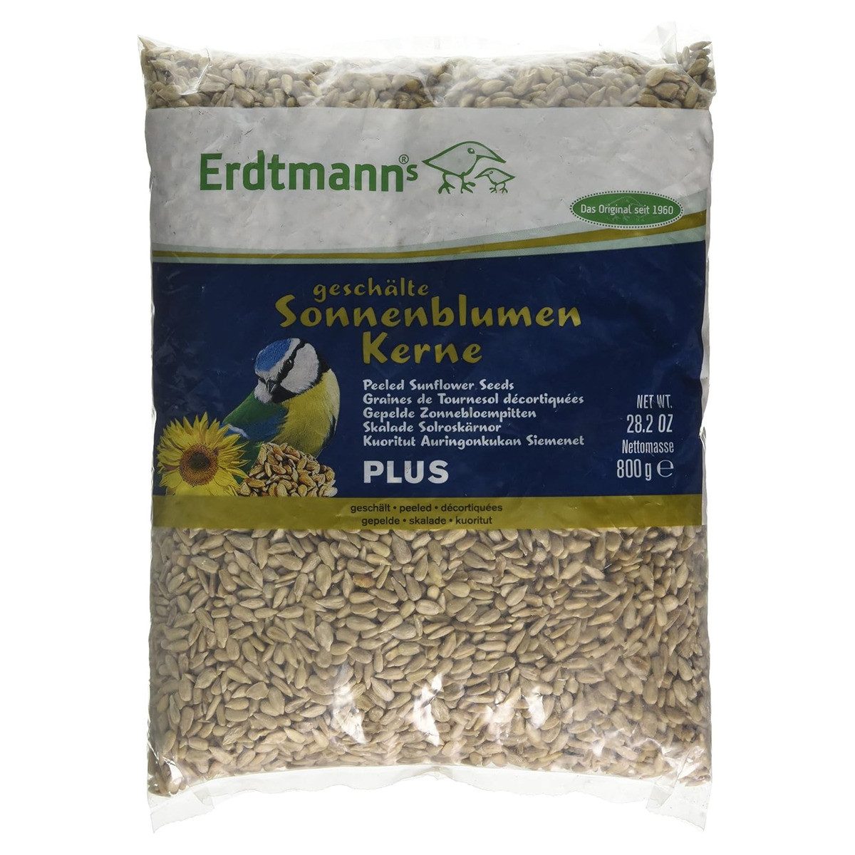Erdtmann geschälte Sonnenblumenkerne PLUS 800 g im Flachbeutel, Nassfutter für: Vogel