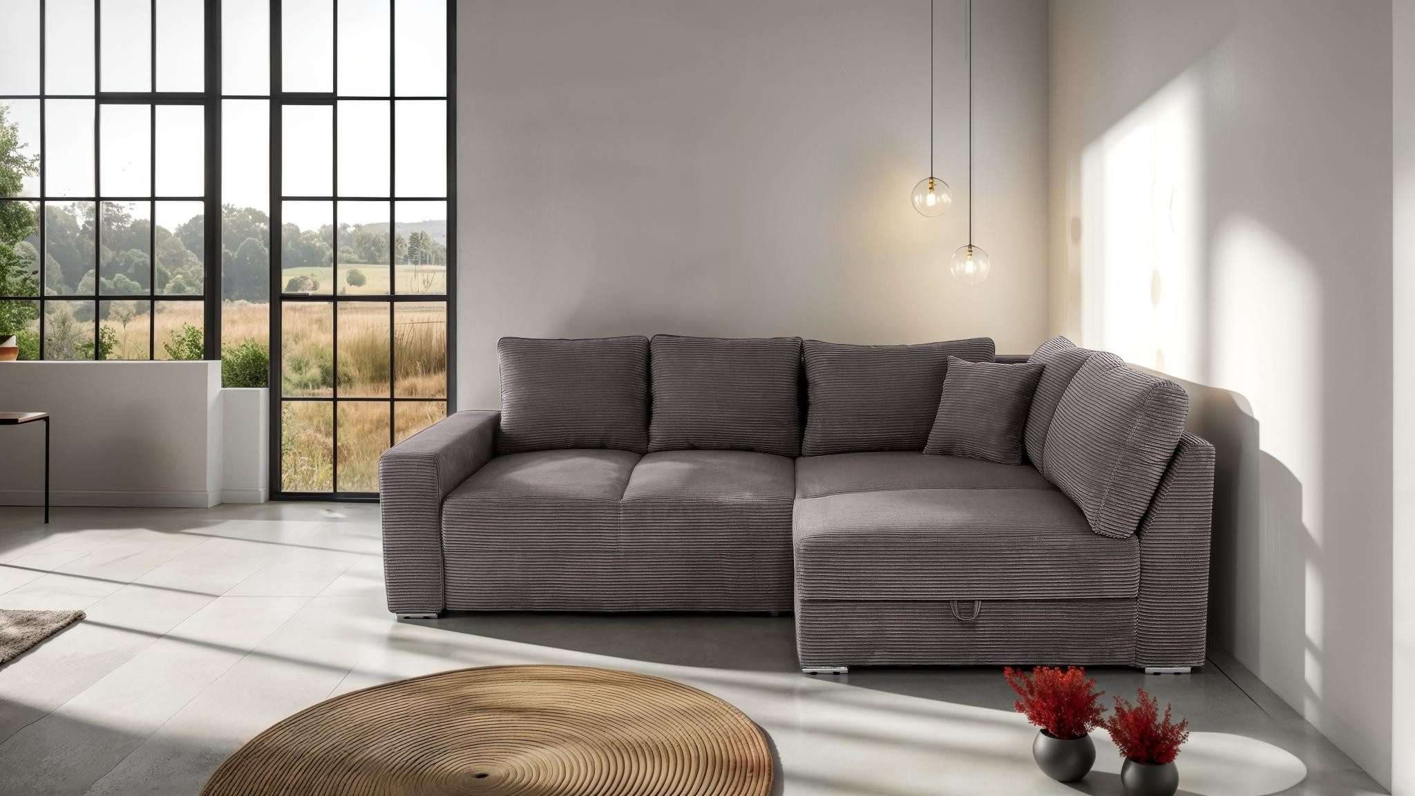 Massivart® Ecksofa JANIS Cord dunkelgrau / günstig online kaufen