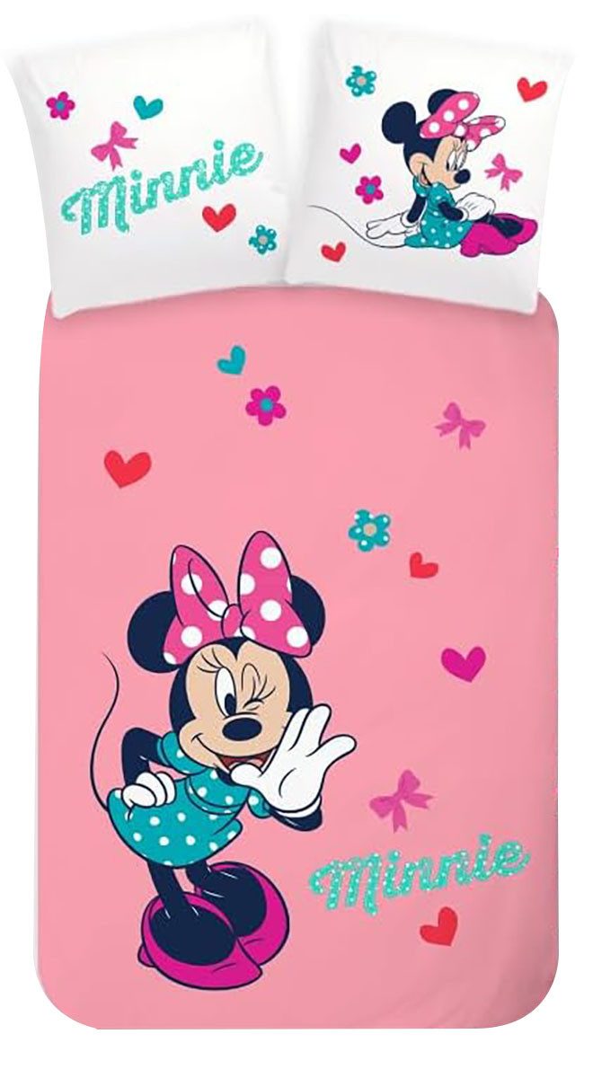 Kinderbettwäsche Disney Minnie Maus Kinderbettwäsche Herzen Blumenmotiv 100x135 cm