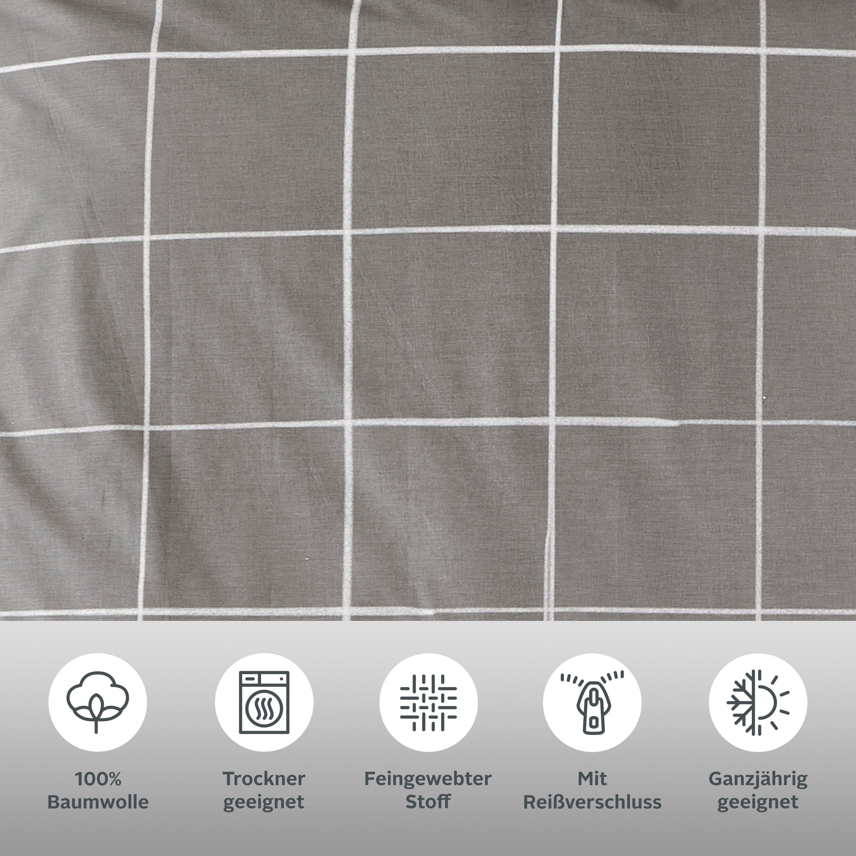 OTTO home Bettwäsche Nature, Renforcé, 2 teilig, Bettwäsche in unregelmäßigem Karo-Muster