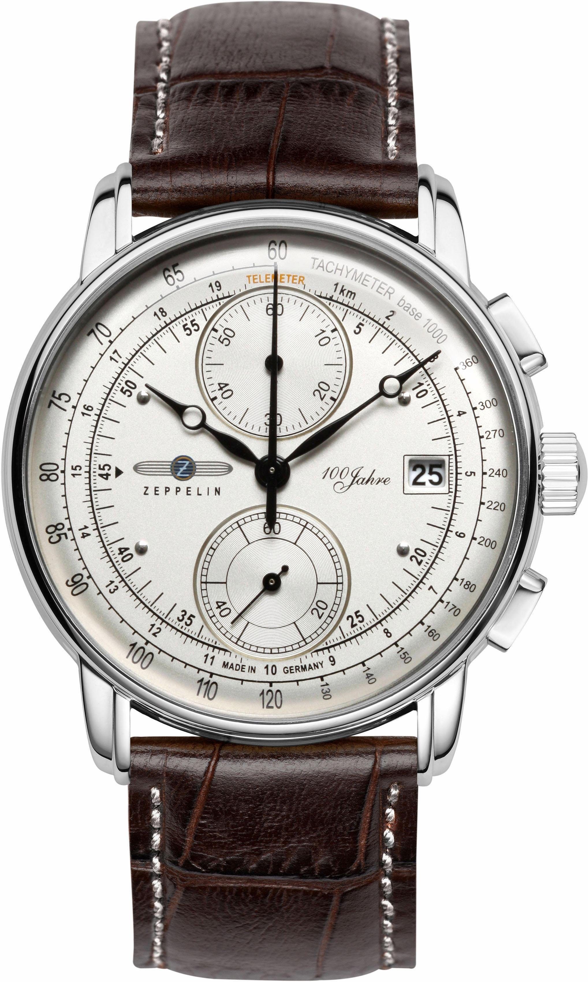 ZEPPELIN Chronograph 100 Jahre 8670-1, Armbanduhr, Quarzuhr, Herrenuhr, Datum, Stoppfunktion, Made in Germany