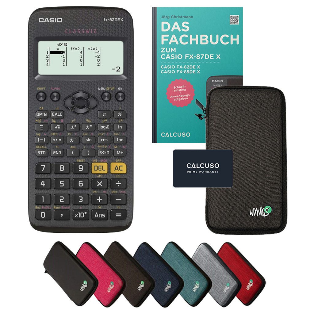 CASIO Taschenrechner fx-82DE X inkl. Schutztasche Dunkelgrau & Fachbuch (80 Seiten,DINA5)