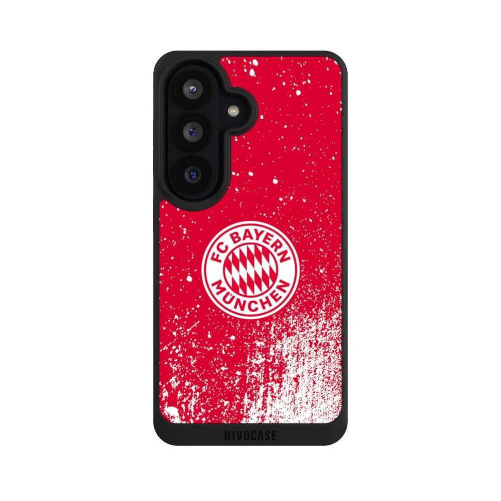 NIVOCASE Handyhülle FC Bayern München Offizielles Lizenzprodukt FCB Splatter Rot - FCB, Samsung Galaxy S26 Handyhülle Hülle NIVOpure Case Schwarz