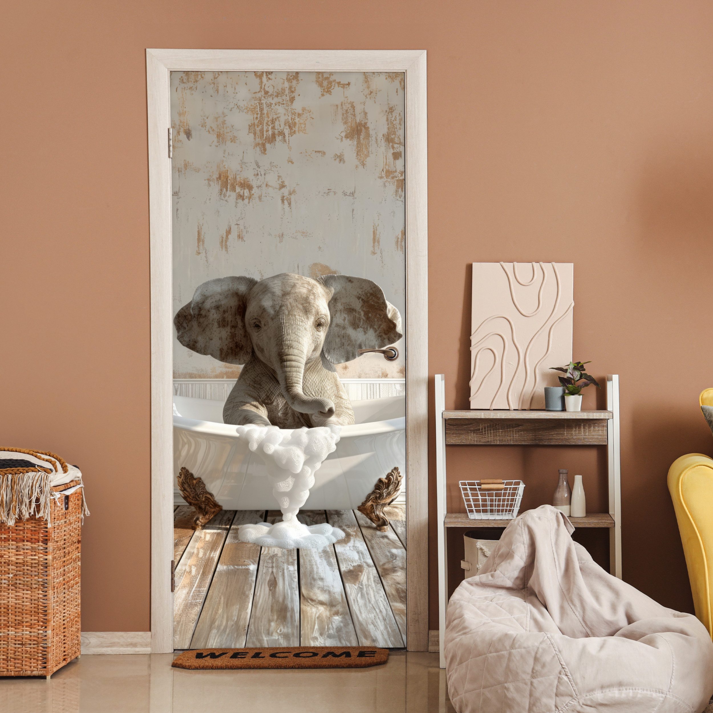 MuchoWow Türtapete Vintage - Elefant - Badewanne - Schaumstoff - Wildlife, günstig online kaufen