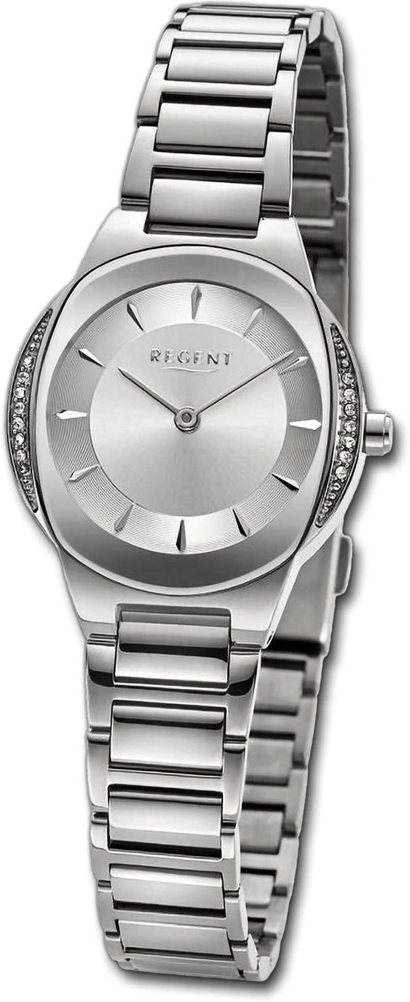 Regent Quarzuhr Regent Damen Armbanduhr Analog, Damenuhr Metallarmband silber, rundes Gehäuse, extra groß (ca. 28,5mm)