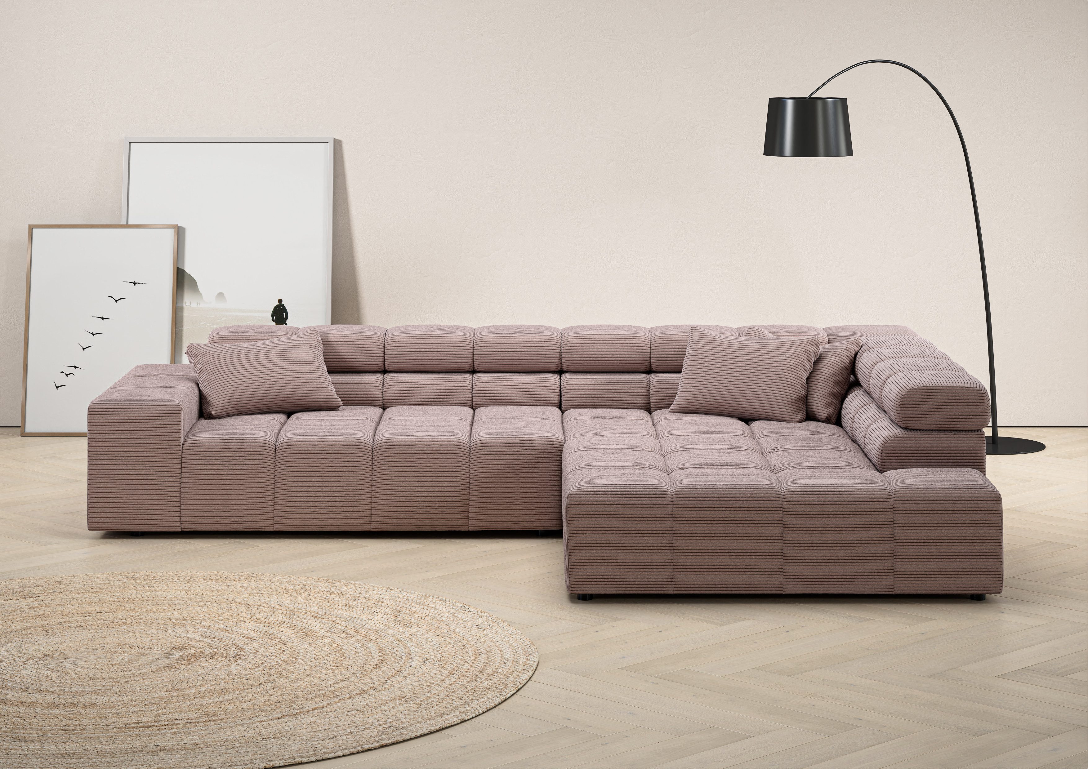 Home affaire Ecksofa Ancona, Ecksofa, incl. Kopfteilverstellung, Breite 319 cm, L-Form, wahlweise motorische Sitztiefenverstellung, auch in Cord + Easy Care