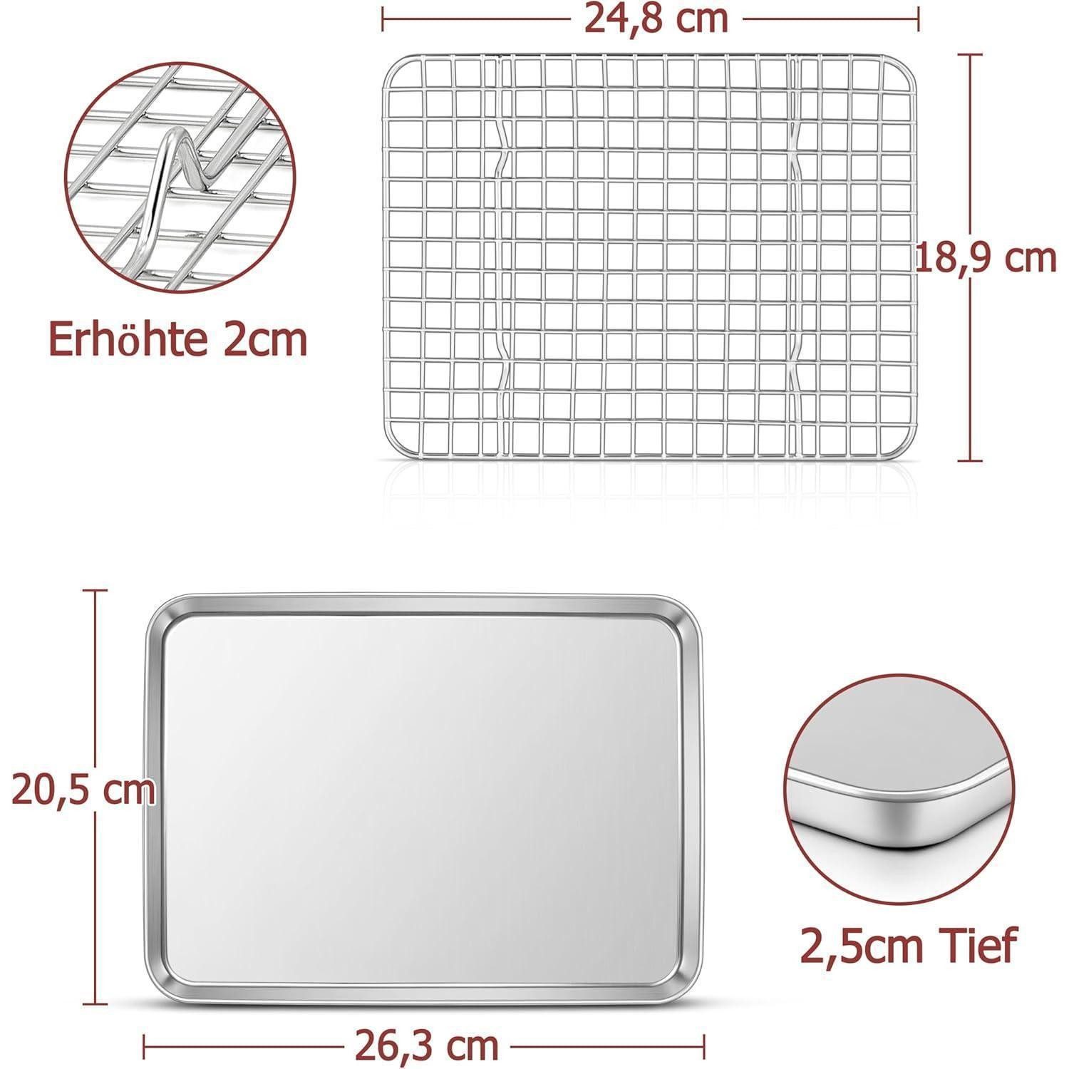 LuxusKollektion Backblech Backblech mit Abkühlgitter Rechteckig Klein Edelstahl 26,5x20,5x2.5cm – Bild 2 von 5