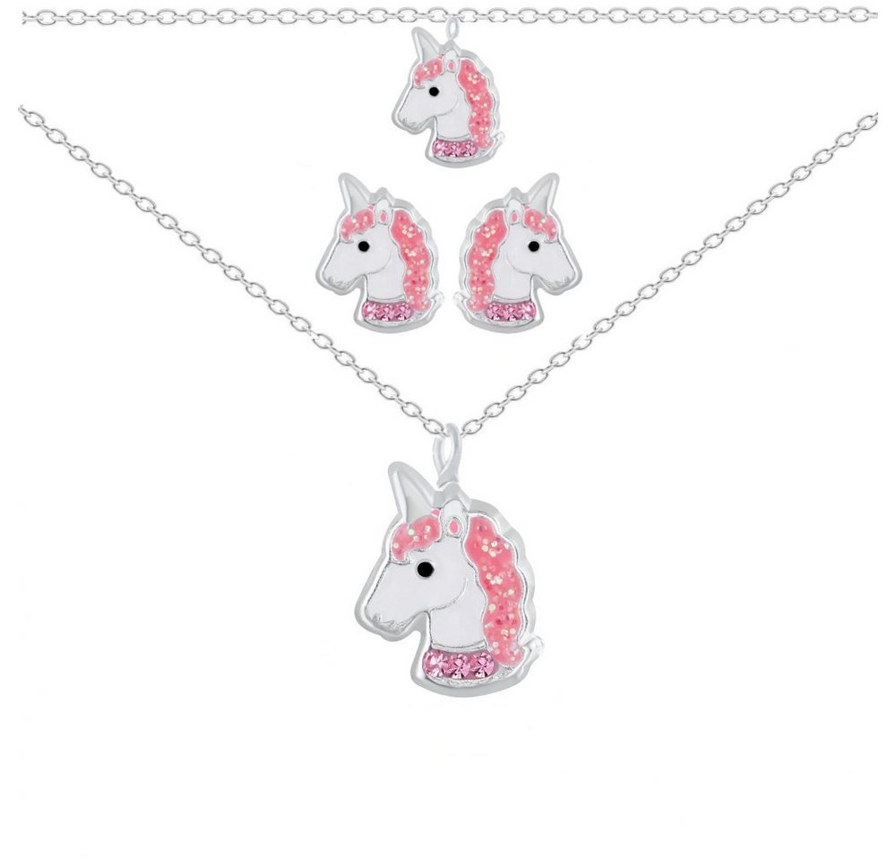 ALEXANDER YORK Schmuckset EINHORN Kristall pink, 5-tlg. (Kette mit Anhänger, Ohrstecker, Armband), 925 Sterling Silber
