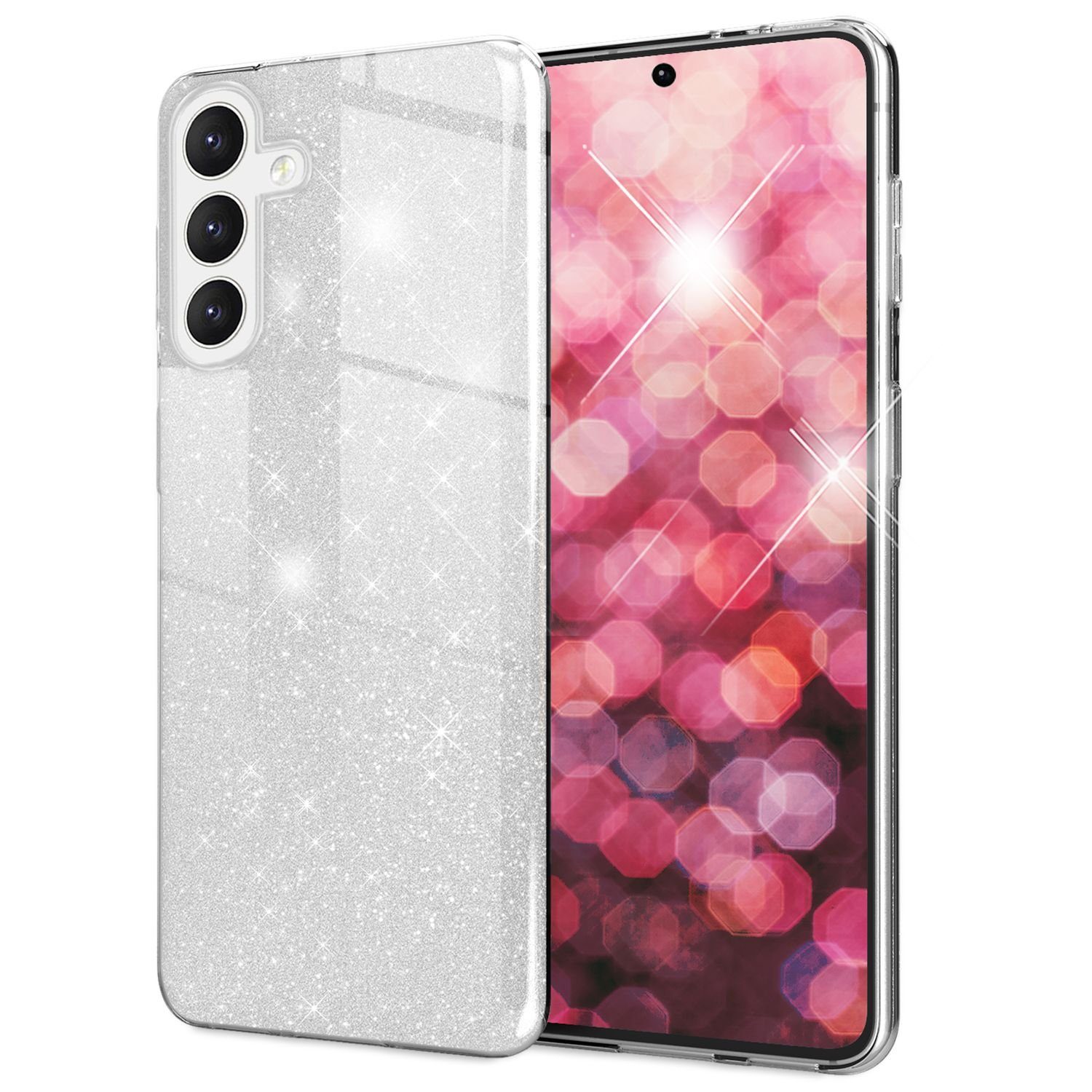 Nalia Smartphone-Hülle Samsung Galaxy S24 15,7 cm (6,2 Zoll), Glitzer Silikon Hülle / Glänzender Hybrid Schutz / Stoßfest & Robust