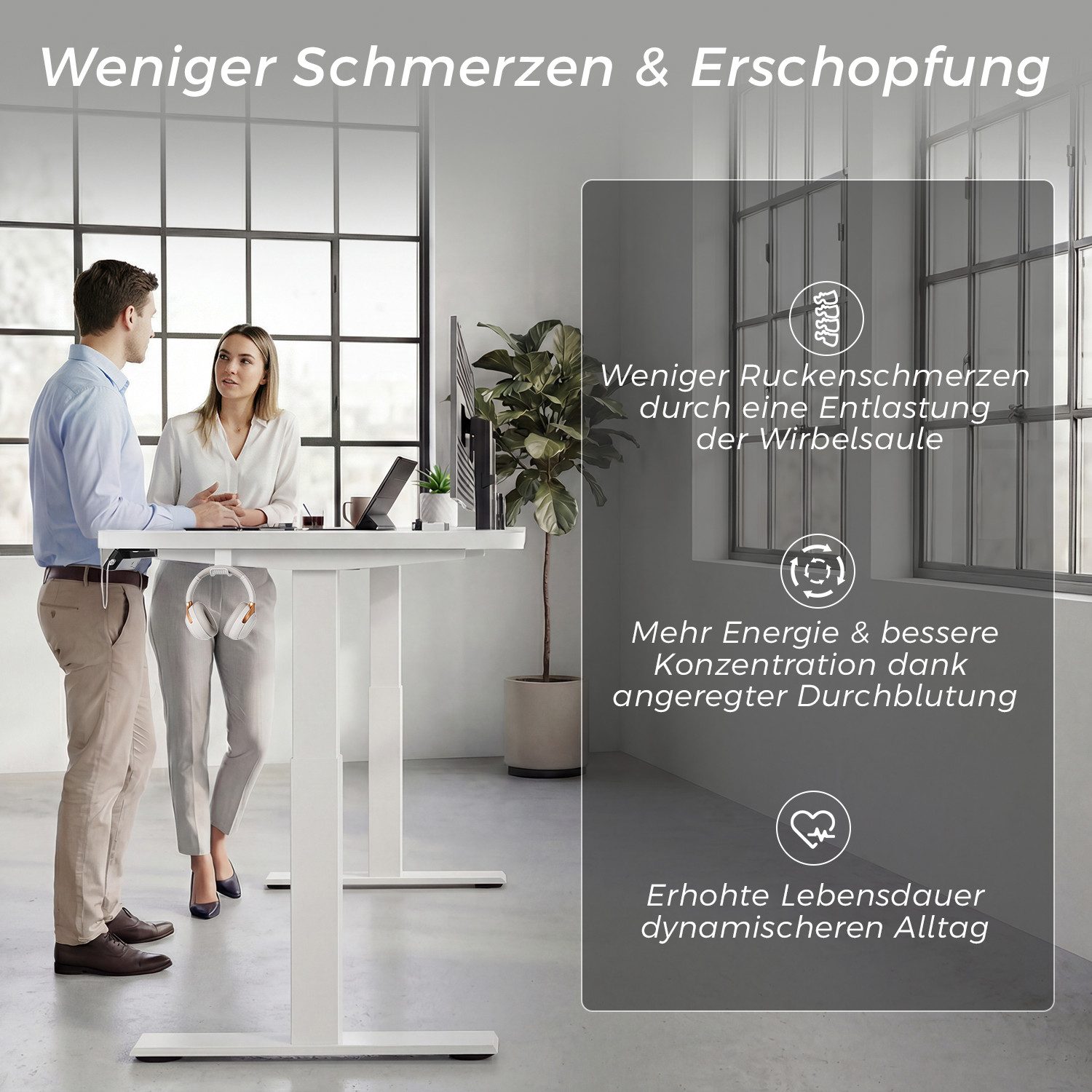 HOMALL Schreibtisch Höhenverstellbarer Elektrisch mit 25mm starker einteiliger Tischplatte (25 mm dicke, nahtlose, monolithische Tischplatten Keine gespleilten Platten Vielseitig und hochwertig Erinnerung bei langerem Stehen)