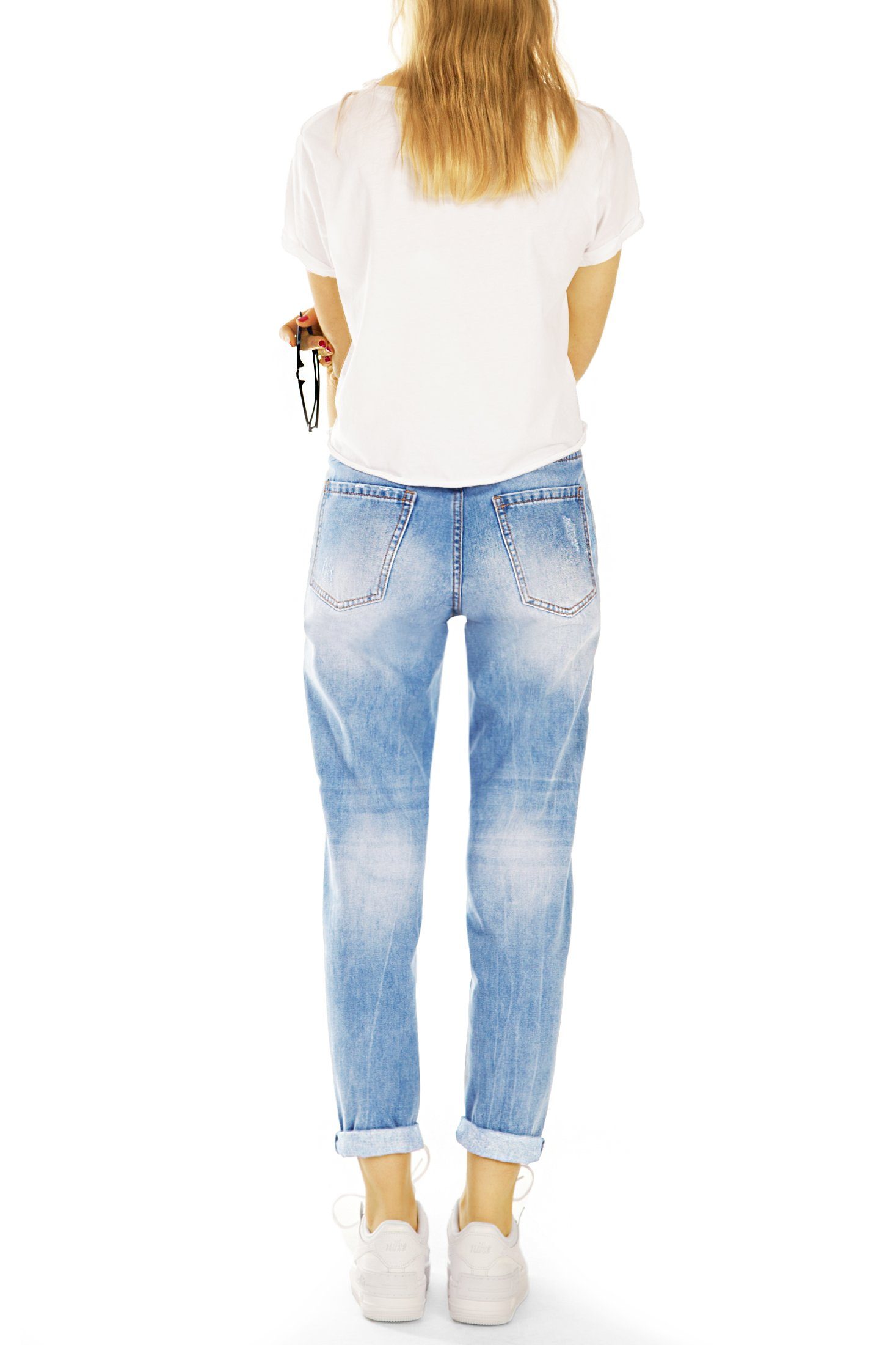 - Damen Destroyed Mom-Jeans - j6e Bequem 5-Pocket-Style Mom styled Waist High Hose be Jeans Locker -