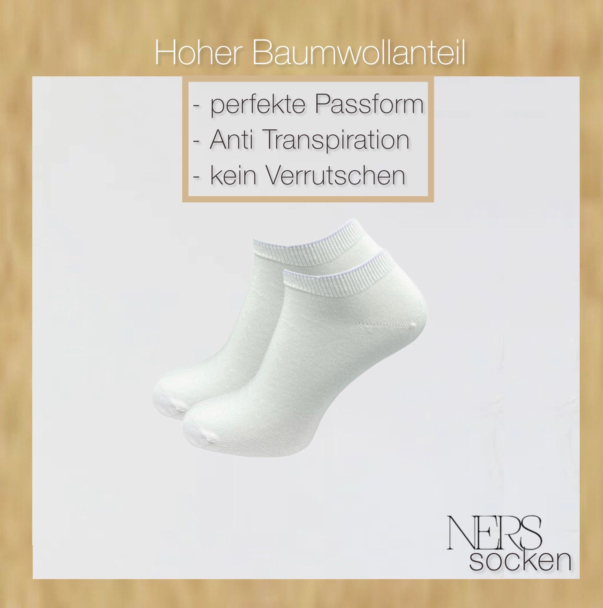NERS Sneakersocken für Damen und Baumwolle (6-Paar) Komfortbund Herren mit Weiß aus