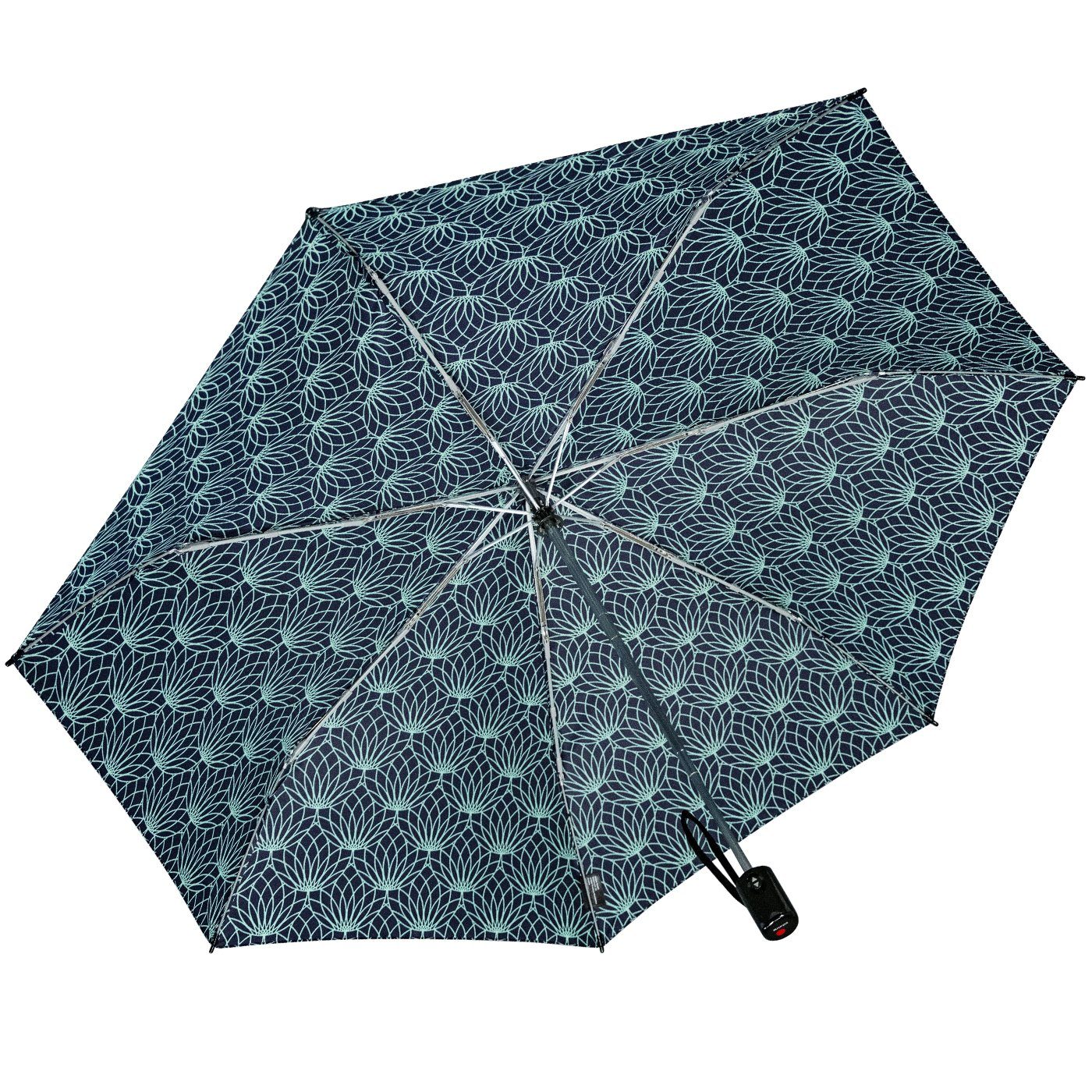 Knirps® mit leichter, UV-Schutz mit Renature Auf-Zu-Automatik, Taschenregenschirm green - schwarz-türkis Linien Schirm kompakter