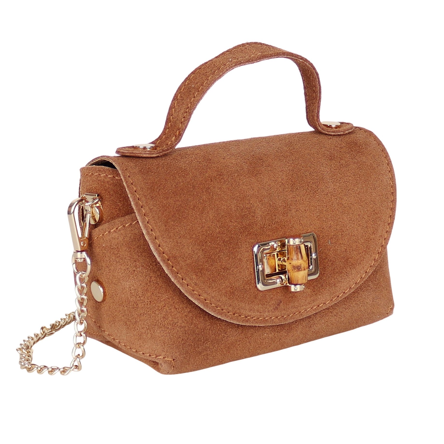 MIRROSI Henkeltasche Damen kleine Tasche aus Echtleder Schultertasche 16,50x10x8,50 cm, Mit goldfarbener Kette, ca. 125 cm lang