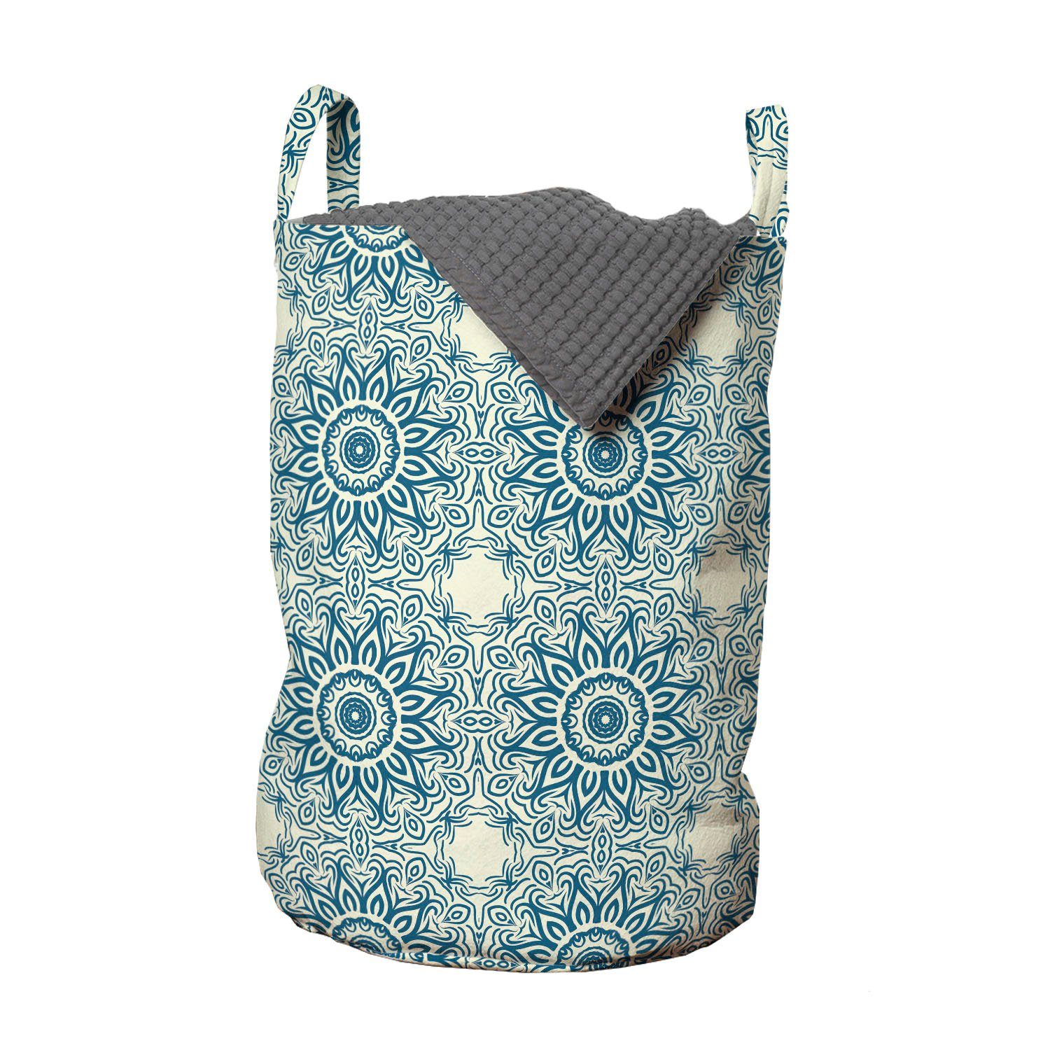 für Kordelzugverschluss mit Wäschekorb Mandala abstrakte Sonnenblume Blauer Abakuhaus Wäschesäckchen Griffen Waschsalons,