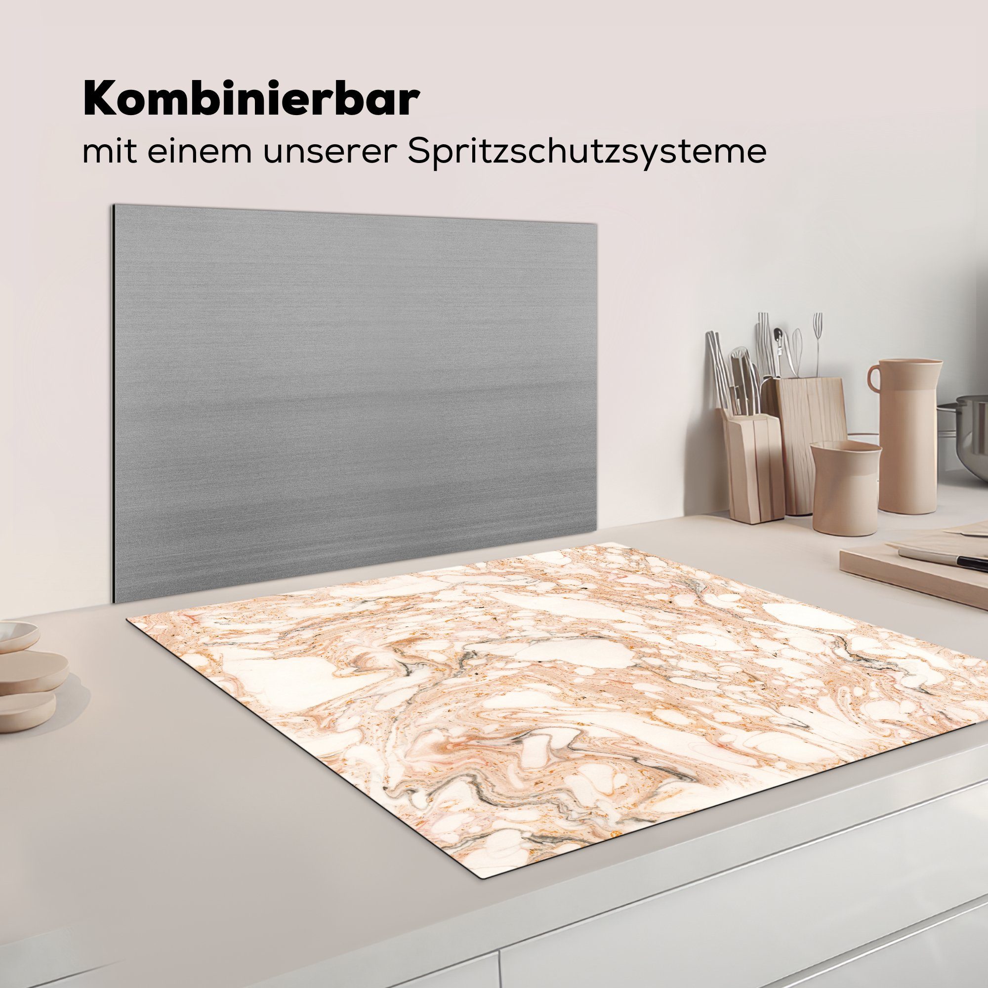 Schwarz, tlg), Orange Arbeitsplatte - (1 Herdblende-/Abdeckplatte cm, Vinyl, für MuchoWow - 78x78 Marmor Ceranfeldabdeckung, küche