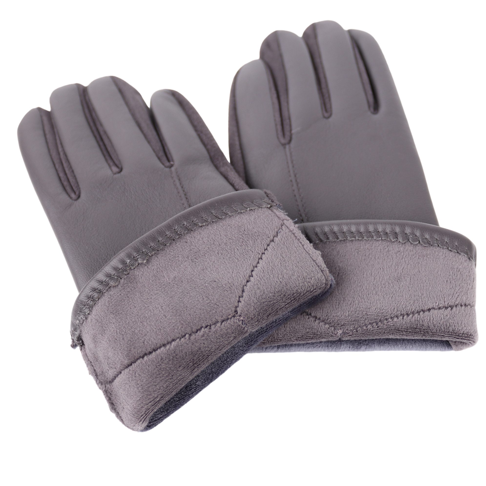 MIRROSI Lederhandschuhe Damen Touchscreen Handschuhe Winter für Dunkelgrau warm oder ideal Warm sehr weich ONESIZE Veganleder aus gefüttert Herbst und