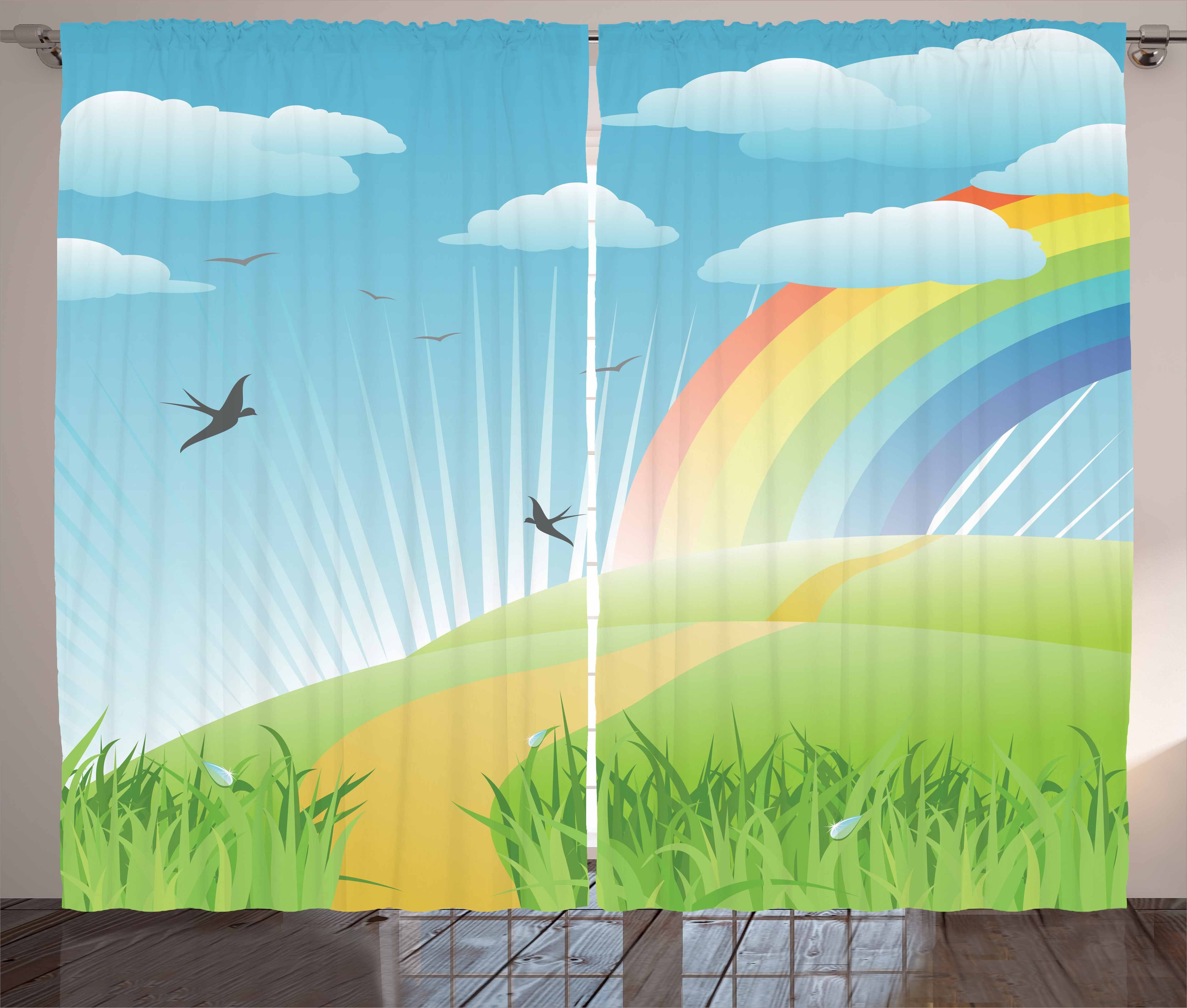 Vögel Schlaufen Gras Haken, mit Schlafzimmer Kräuselband Vorhang und Regenbogen-Streifen Gardine und Abakuhaus,