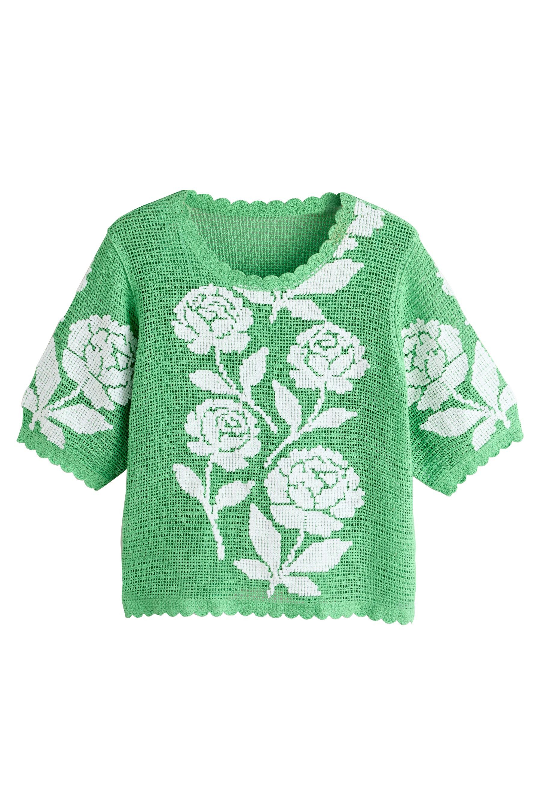 Next Kurzarmpullover T-Shirt mit gehäkeltem Ausschnitt (1-tlg)