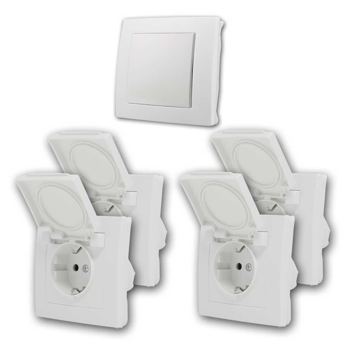 McPower FLAIR Set "Feuchtraum M", 5-teilig, weiß, SA, IP44 Unterputzschalter
