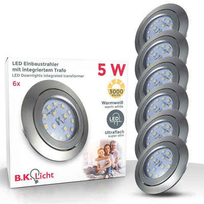 B.K.Licht LED Einbaustrahler 6er SET 6x 5W 400lm 3000K IP23 - 10-03-06-S, LED fest integriert, Warmweiß, Deckenspot schwenkbar Einbautiefe: 30mm