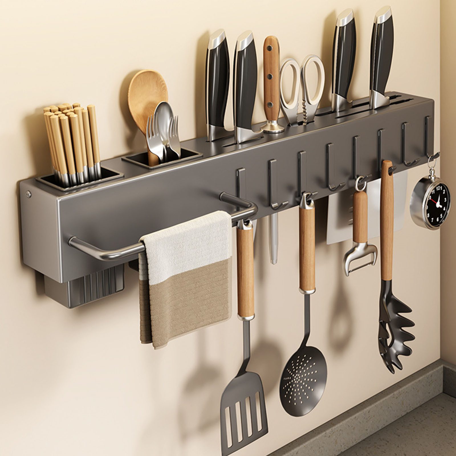 OKWISH Küchenorganizer-Set Wand Küchenregal Küchenutensilien Hakenleiste günstig online kaufen