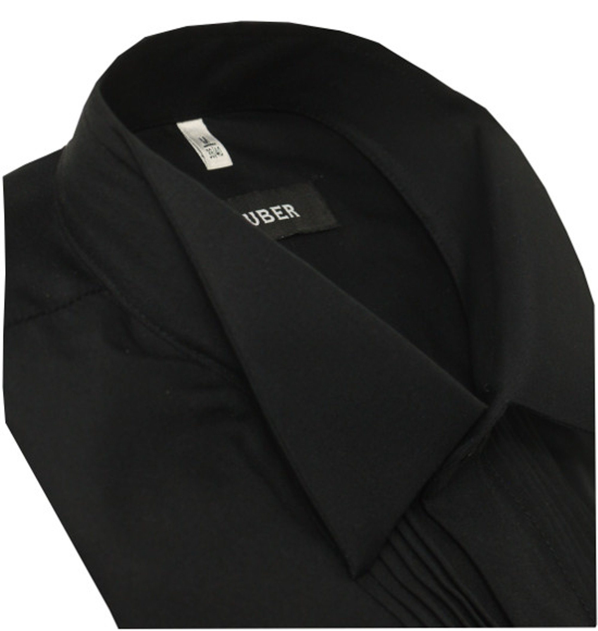 Fit Huber Regular Umschlag-Manschette, Smokinghemd Plissee, Hemden Kläppchen-Kragen, schwarz HU-0171