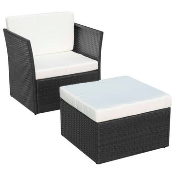 vidaXL Gartenstuhl Gartensessel mit Fußhocker Poly Rattan Schwarz (1 St)