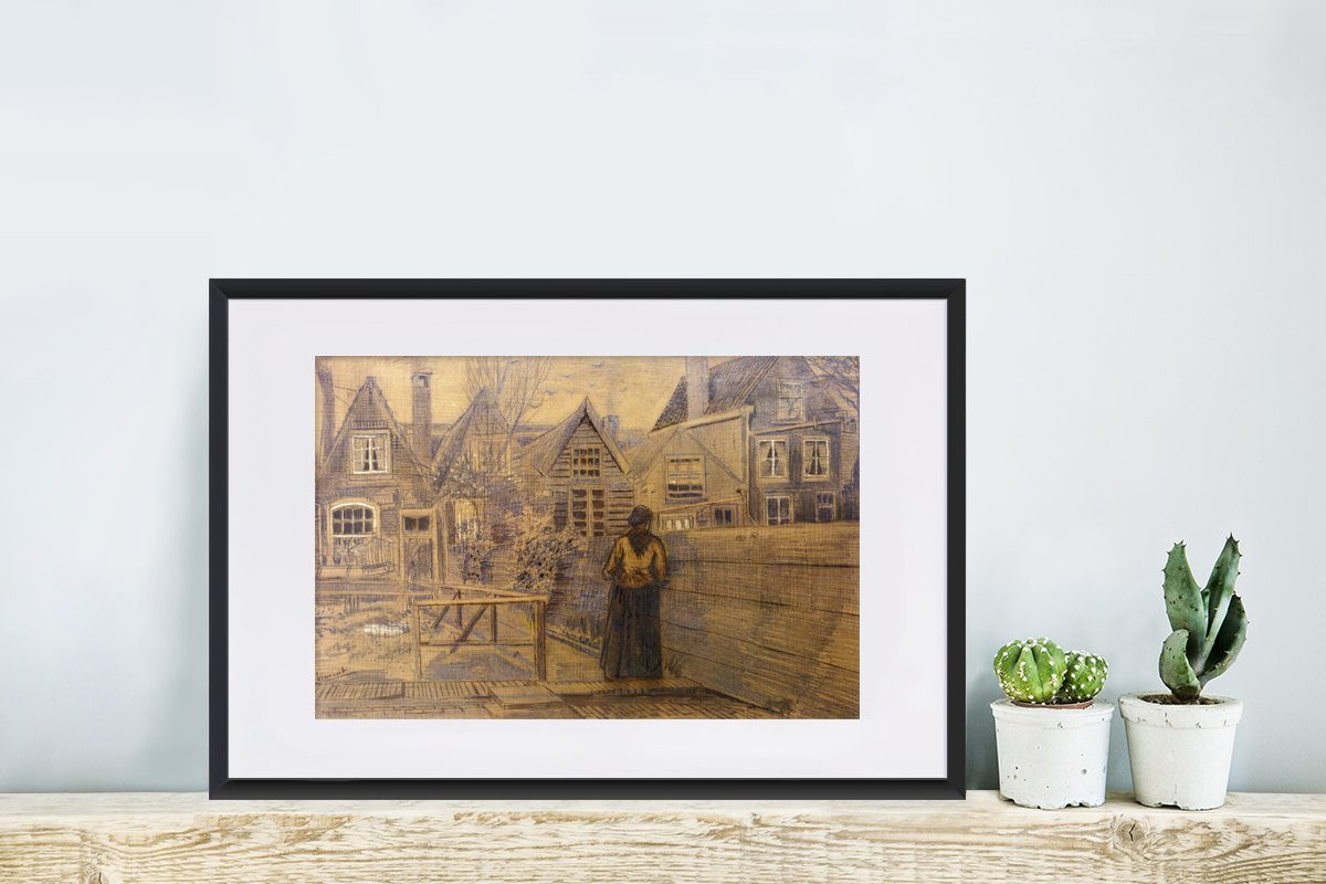 MuchoWow Poster Das Haus der Rahmen, Poster, Mutter Gogh, aus van Garten vom Schwarzem (1 Vincent von gesehen mit Bilderrahmen - Sien Gerahmtes Kunstdruck, St)