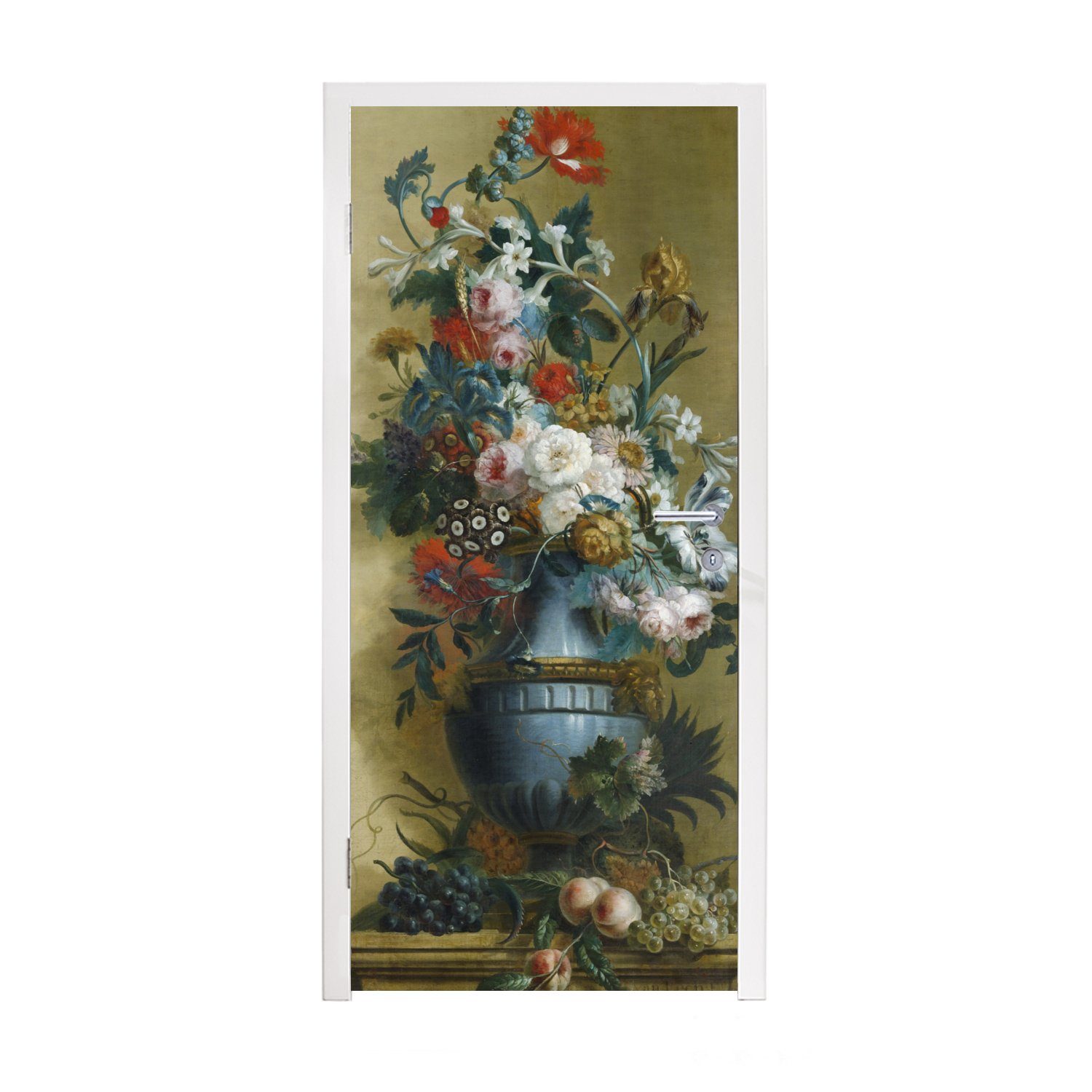 MuchoWow Türtapete Blumen in einer blauen Vase - Willem van Leen, Matt, bedruckt, (1 St), Fototapete für Tür, Türaufkleber, 75x205 cm | Türtapeten