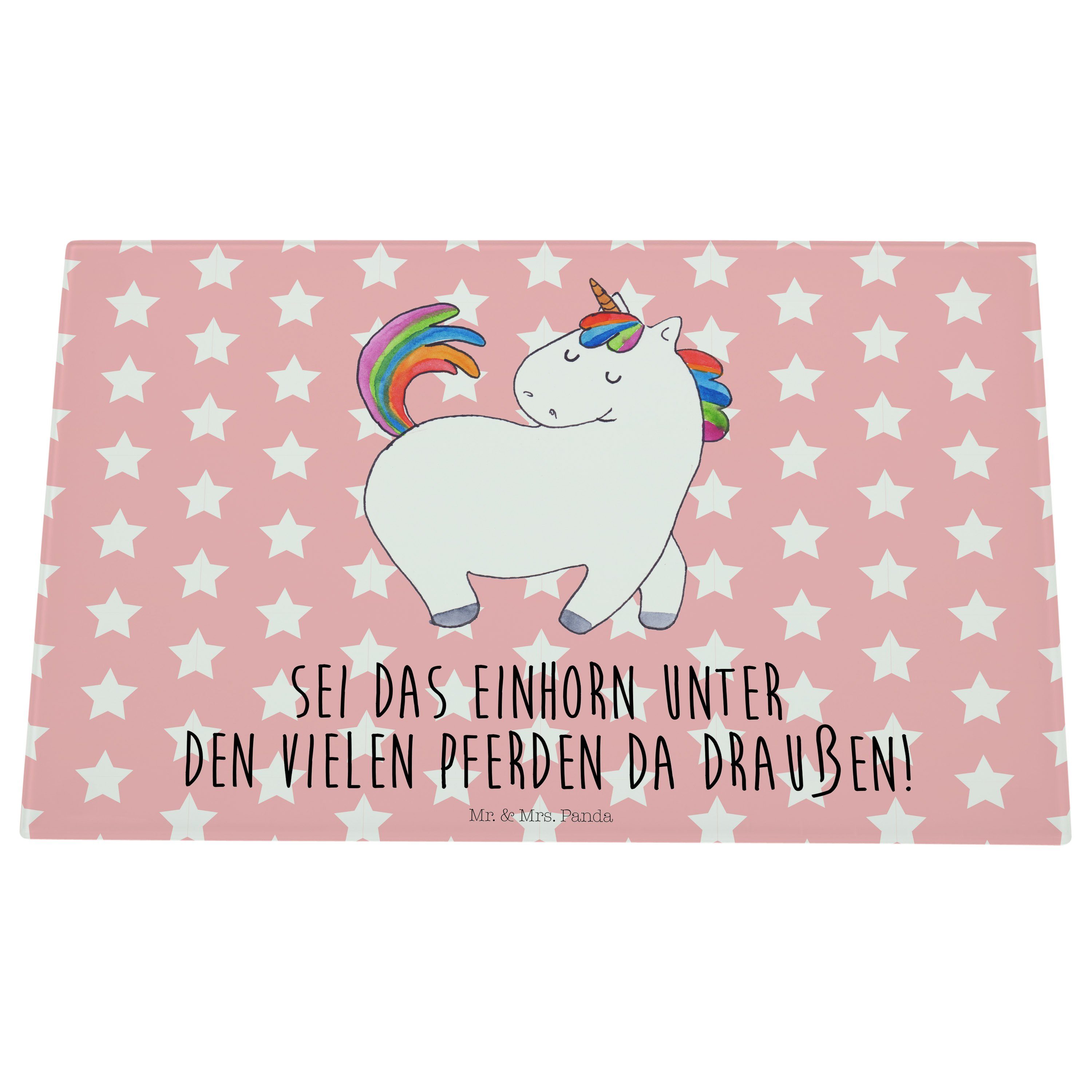 Einhörner, Glas, Rot Gla, Panda Geschenk, Unicorn, Pastell & Einhorn Mr. (1-St) Mrs. - stolzierend Premium Servierbrett -