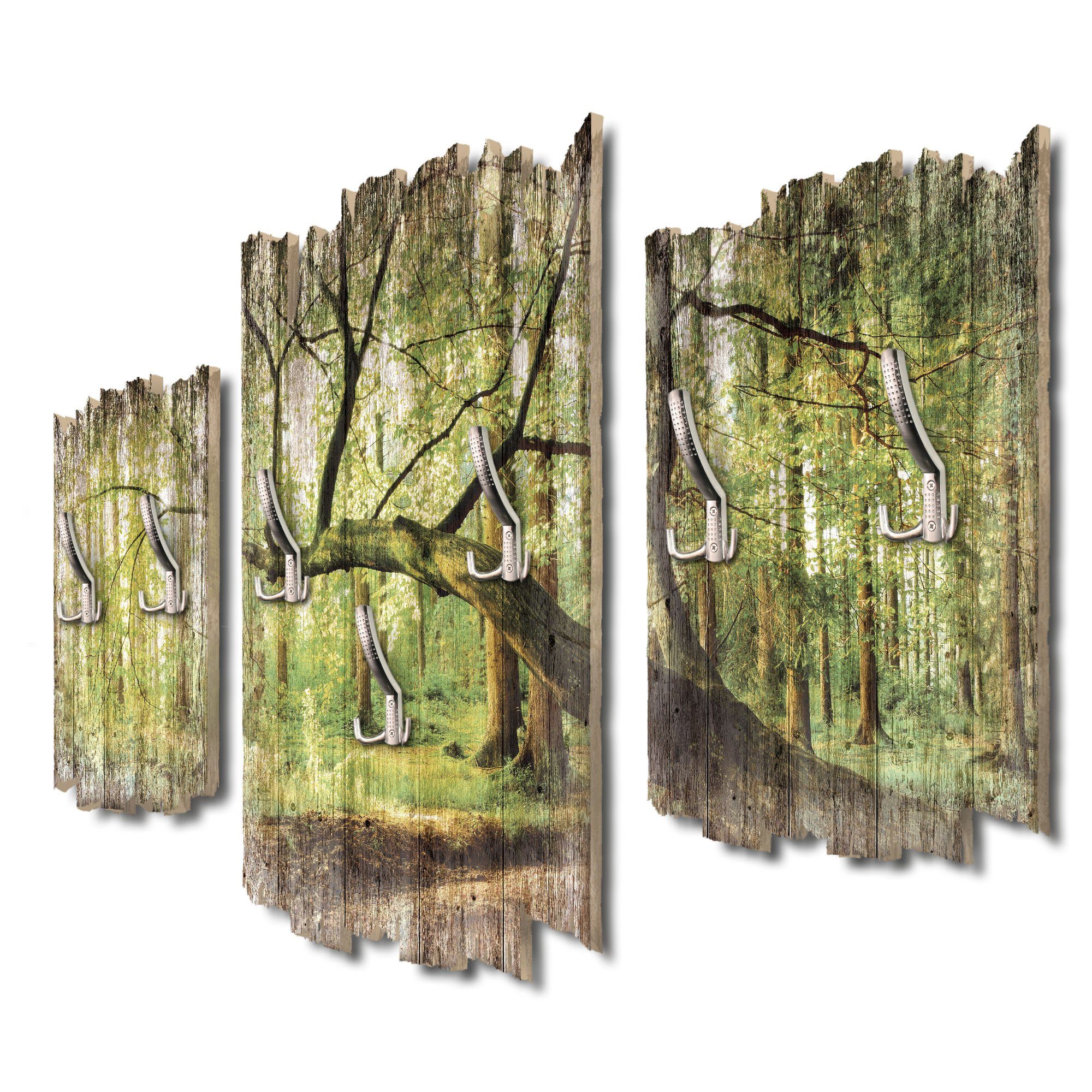 Kreative Feder Wandgarderobe Gebogener Baum, Dreiteilige Wandgarderobe aus Holz