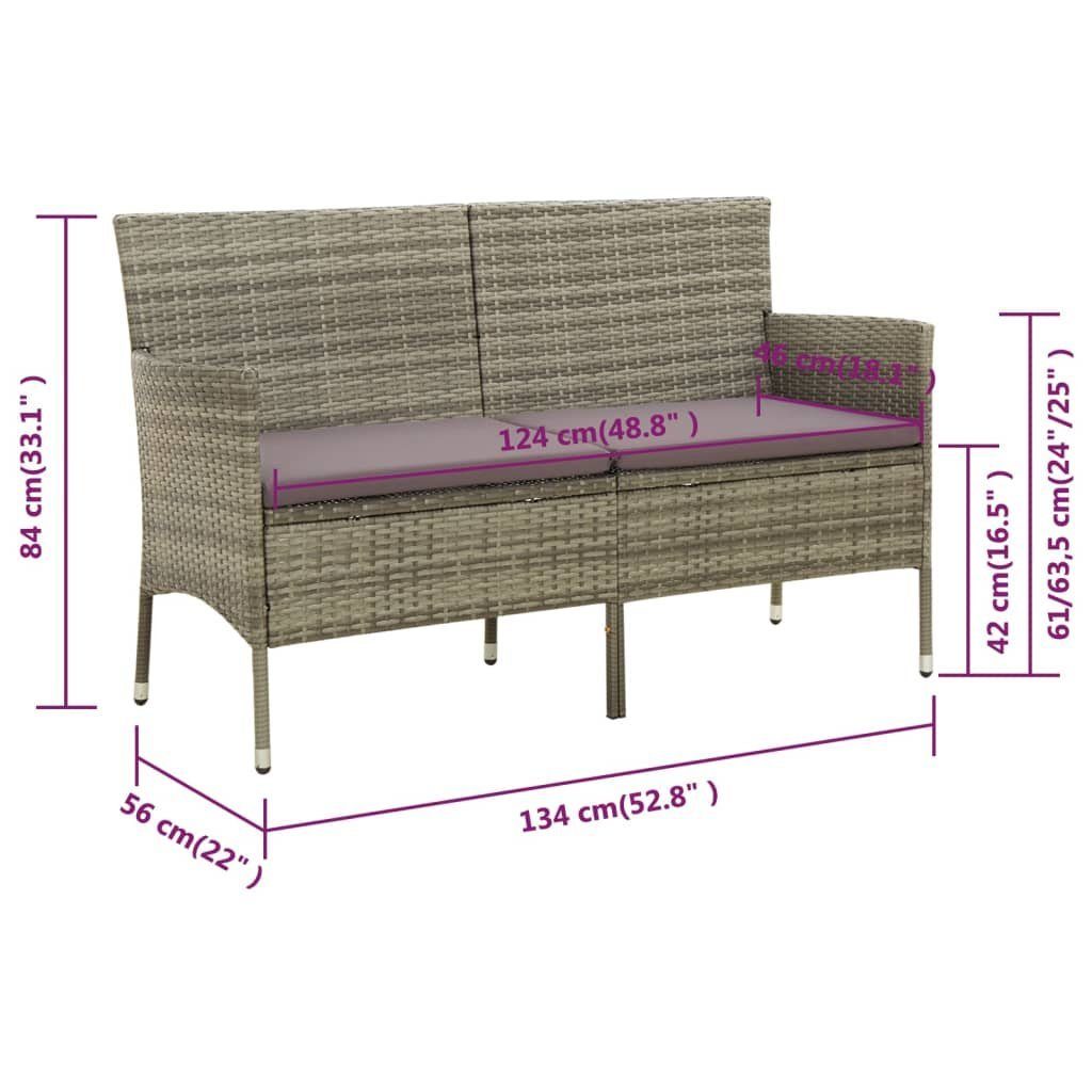 1 Loungesofa Teile Rattan, Kissen mit Gartensofa Poly Grau 3-Sitzer vidaXL