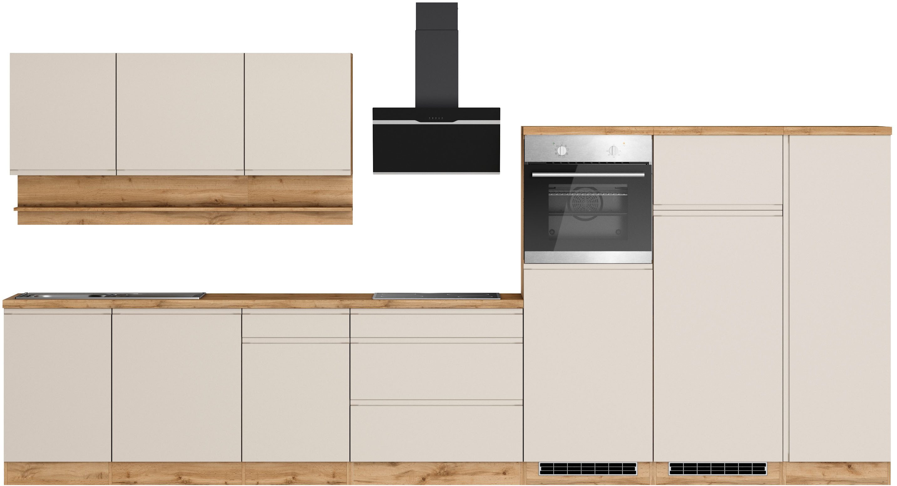 KOCHSTATION Küchenzeile KS-Virginia,neu in verbesserter Ausführung, Breite 410 cm, Softclose, wahlweise mit E-Geräten und Induktion