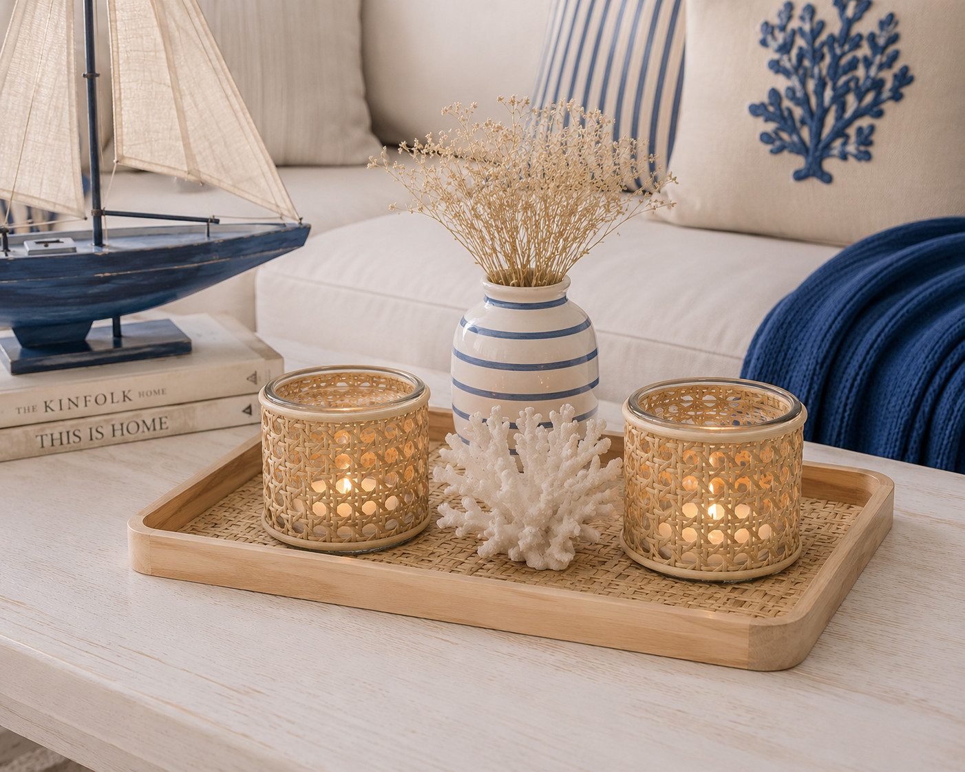finehomegarden Windlicht Glas mit Kunststoffgeflecht 2er Set Natur Ø 10cmH10cm Teelichthalter (Spar-Set, 2 St., 2er-Set), Kerzenglas, Tischdeko für Wohnzimmer, Balkon & Terrasse