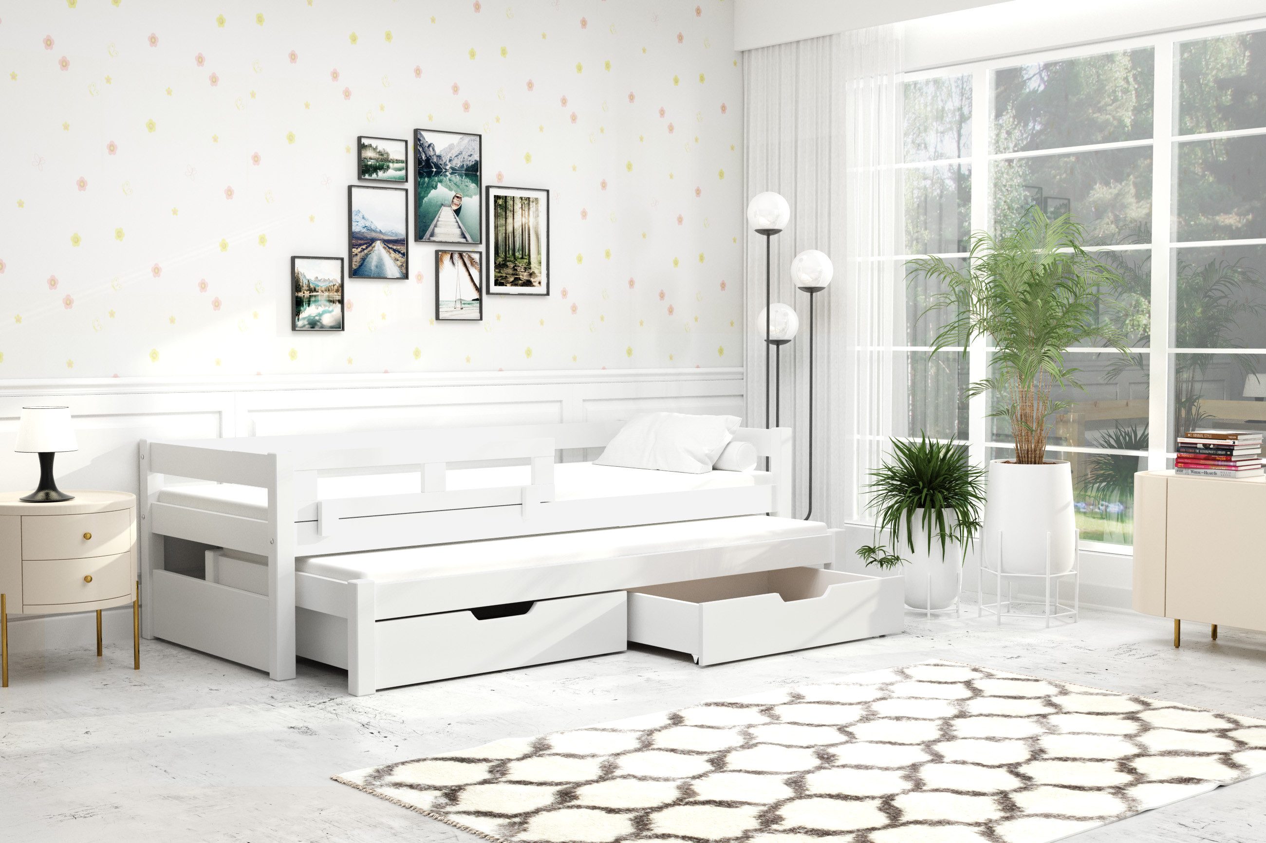 thematys Kinderbett mit Rausfallschutz und Ausziehbett und 2 Schubladen für günstig online kaufen