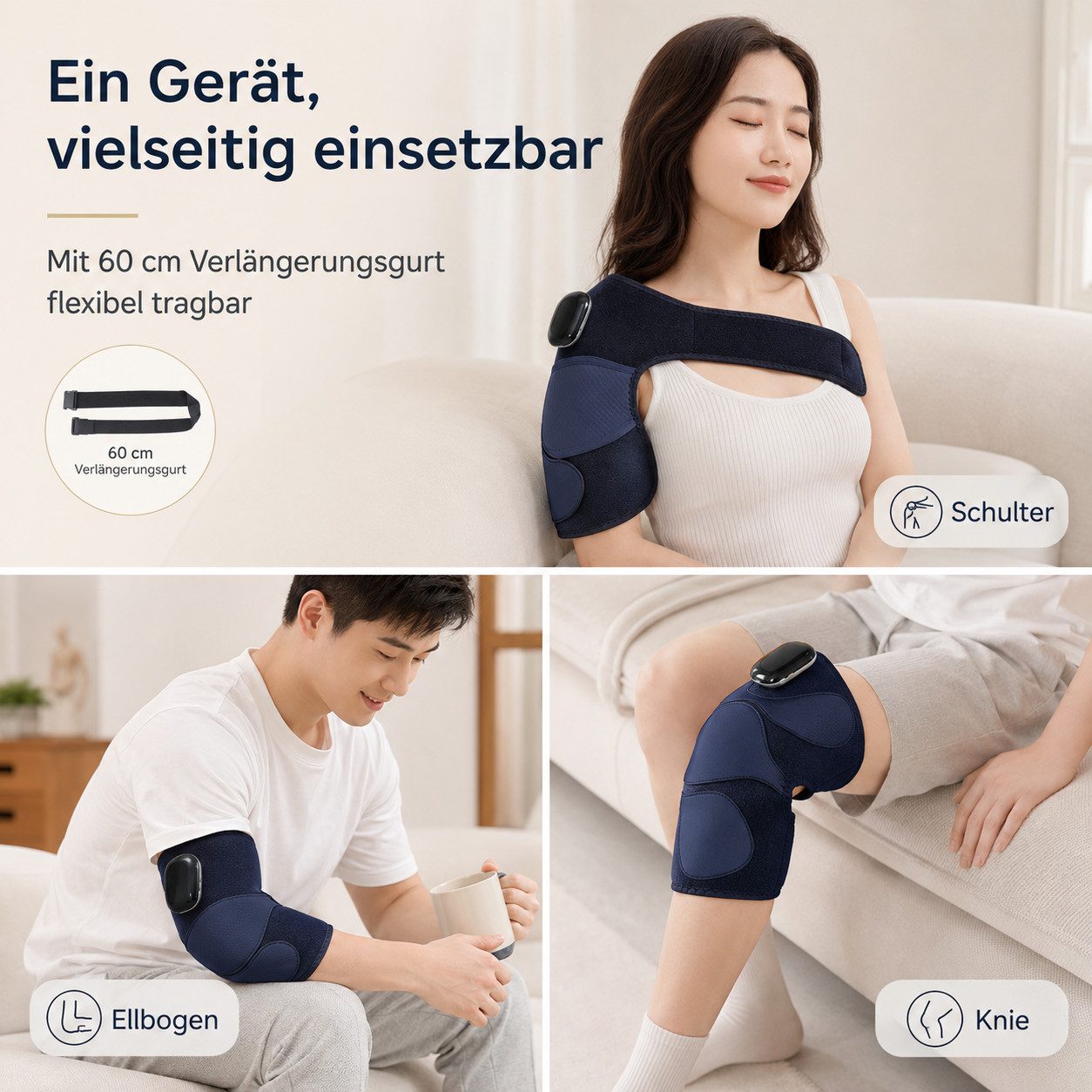 OYLCDI Massagegerät 3-in-1 Wärme Kniemassagegerät mit 5 Heizstufen & 3 Vibrationsmodi, Knie-Massagegerät,Schulter-Massagegerät,Arm-Massagegerät, Wiederaufladbar – Bild 2 von 5