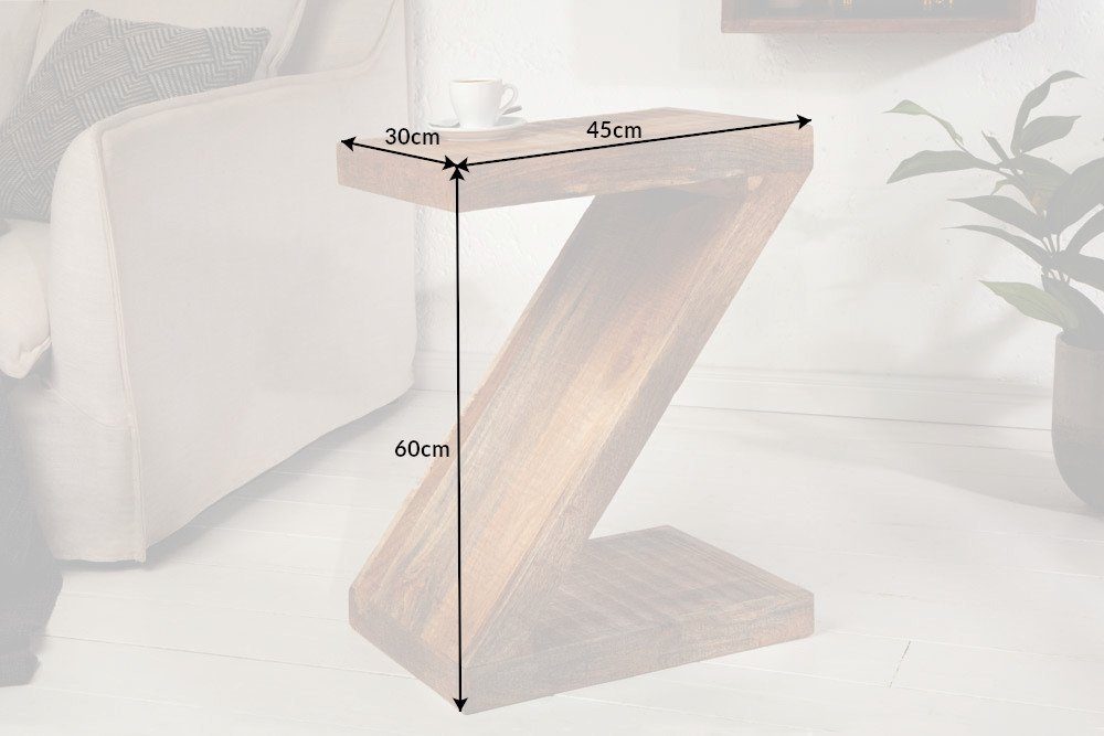 riess-ambiente Beistelltisch Z 45cm natur - Mango-Massivholz, Handarbeit, lackiert, Z-form, robust, variabel stellbarer Couchtisch - ideal für Wohn- und Schlafzimmer