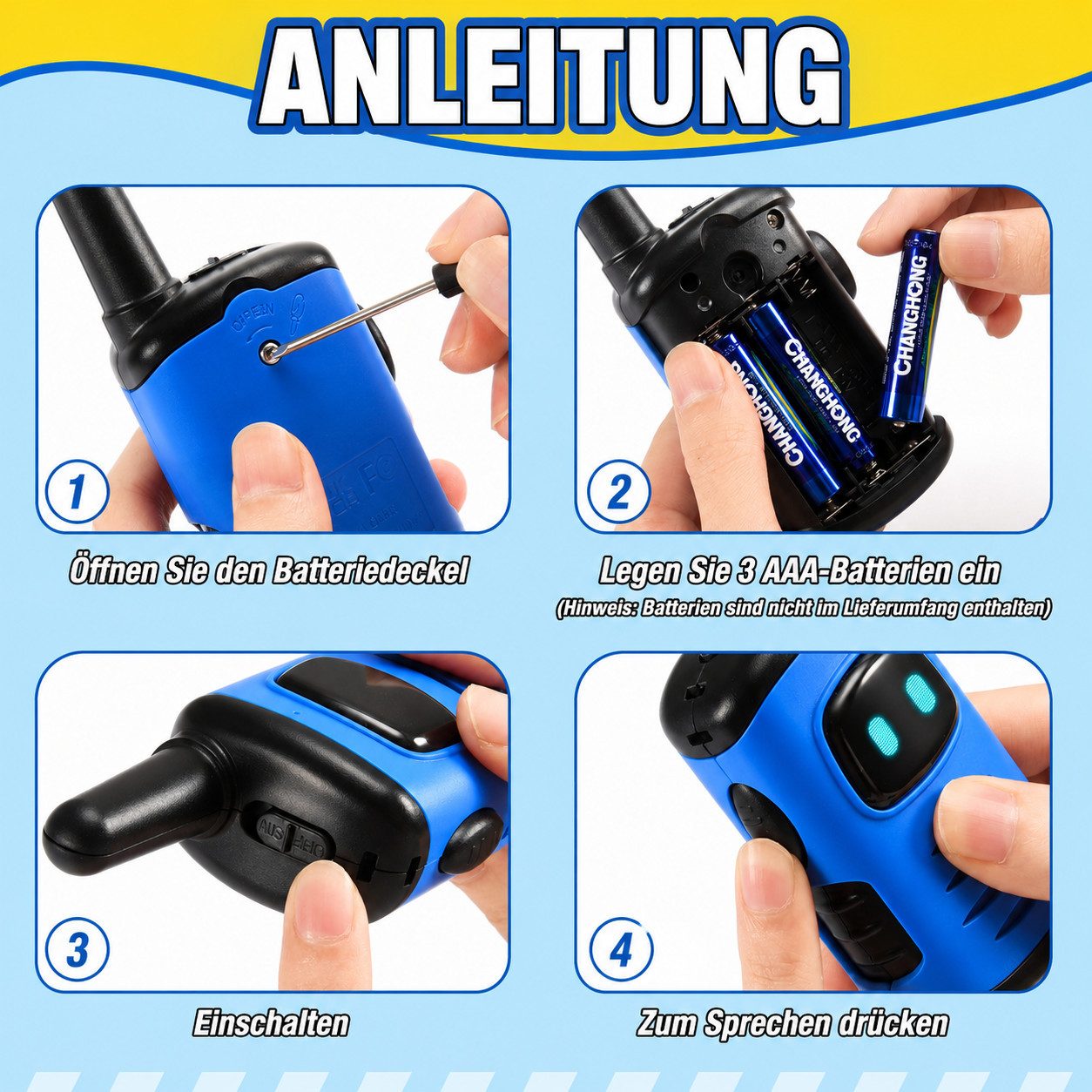 Wootoy Walkie Talkie Funkgeräte Kinder Roboter-Walkie-Talkies Spielzeug, (mit Reichweite von bis zu ca. 300 m unter geeigneten Bedingungen, 3-St., Push-to-Talk-Bedienung unkomplizierte Nutzung für Kinder ab 3 Jahren), in Geschenkbox ideal für Indoor- und Outdoor-Abenteuer