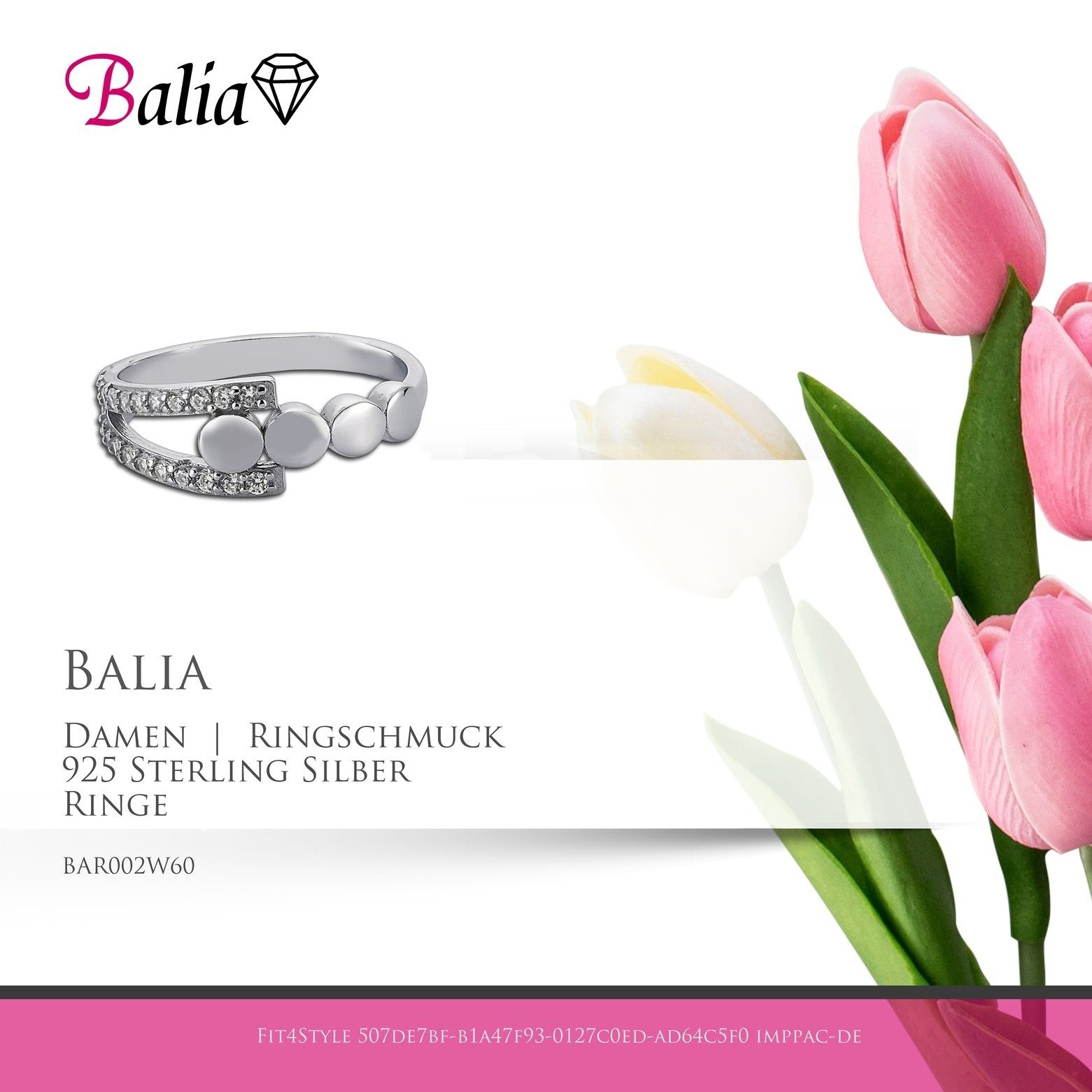 Balia Silberring Balia Ring für weißen Damen Damen Kreise, mit Ring (Fingerring), 925 Sterling Zirkonia 60 Silber (19,1)