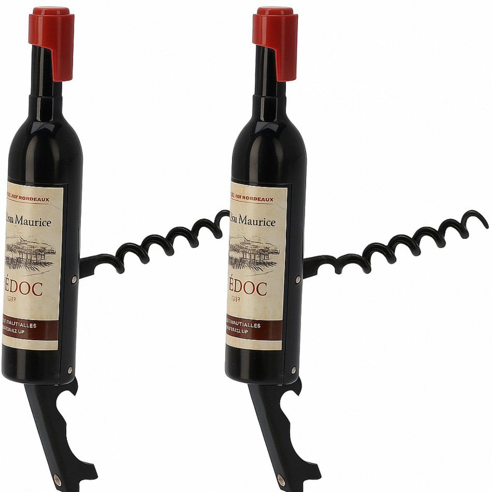 Koopman Korkenzieher Weinflasche Motiv Weinöffner 11,5cm 2er Set, (Set, 2 tlg., Packung), Flaschendesign, 2 Funktionen, Magnetisch, Stabil