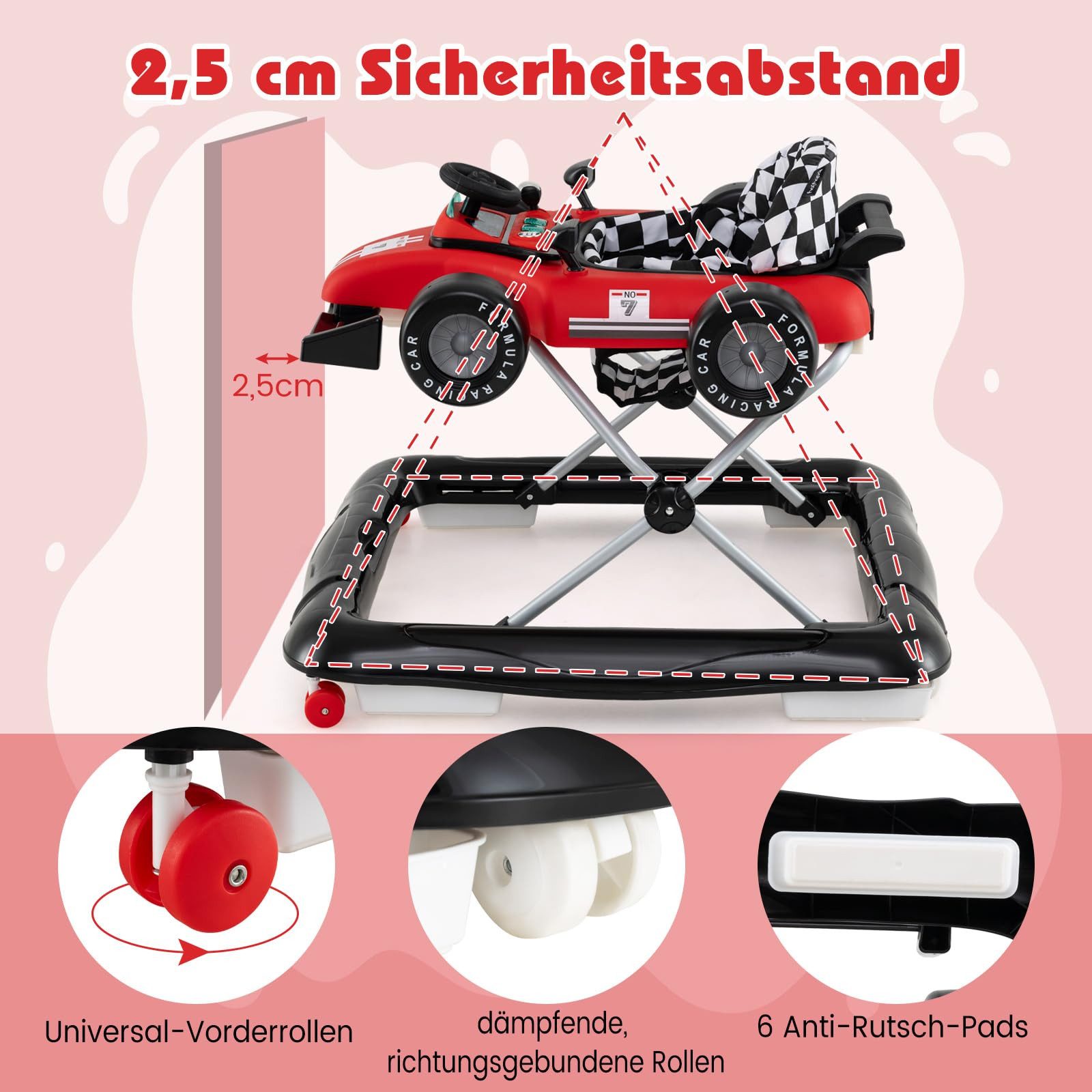 COSTWAY Lauflernhilfe 4 in 1 Lauflernwagen, mit Lenkrad & Spieluhr – Bild 5 von 5