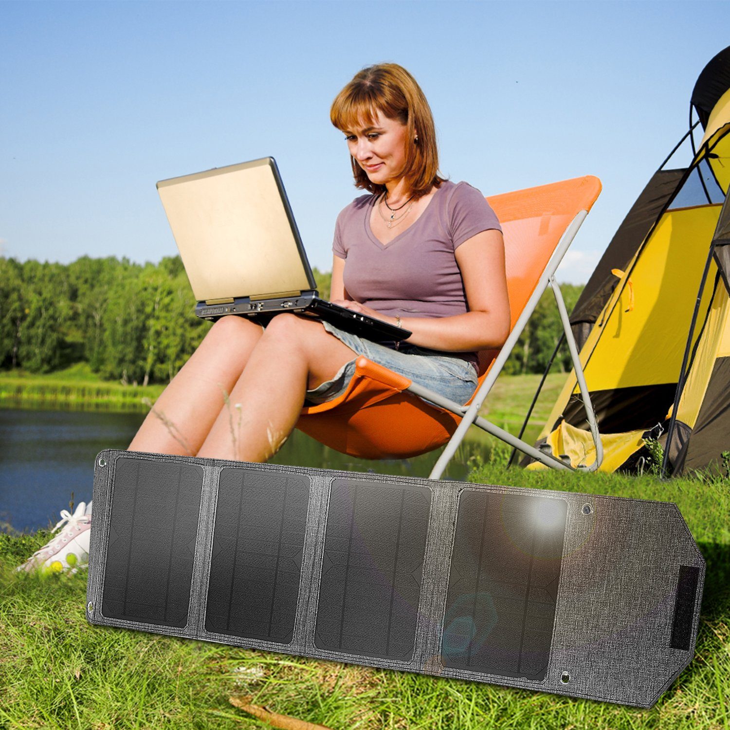 LETGOSPT Solarmodul Solar Wandern, für Ladegerät 24W Camping, Powerbank Outdoor faltbar, Standard-USB-Ausgang Solarpanel Solarladegerät, IP65