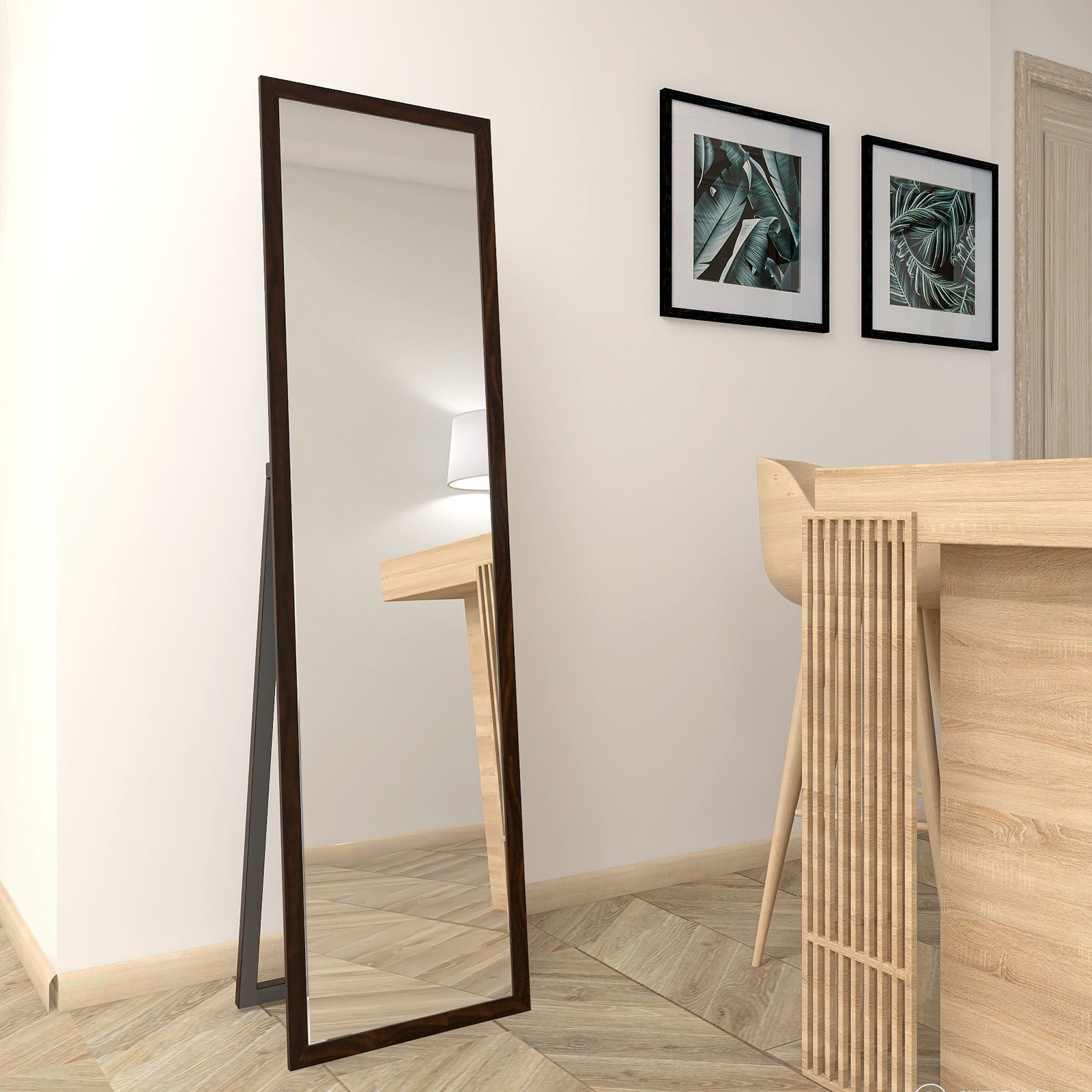 PHOEBE CAT Standspiegel, Ganzkörperspiegel mit Holzrahmen und Haken, als HD  Wandspiegel oder Ankleidespiegel geeignet, kippbar, 140x50 cm