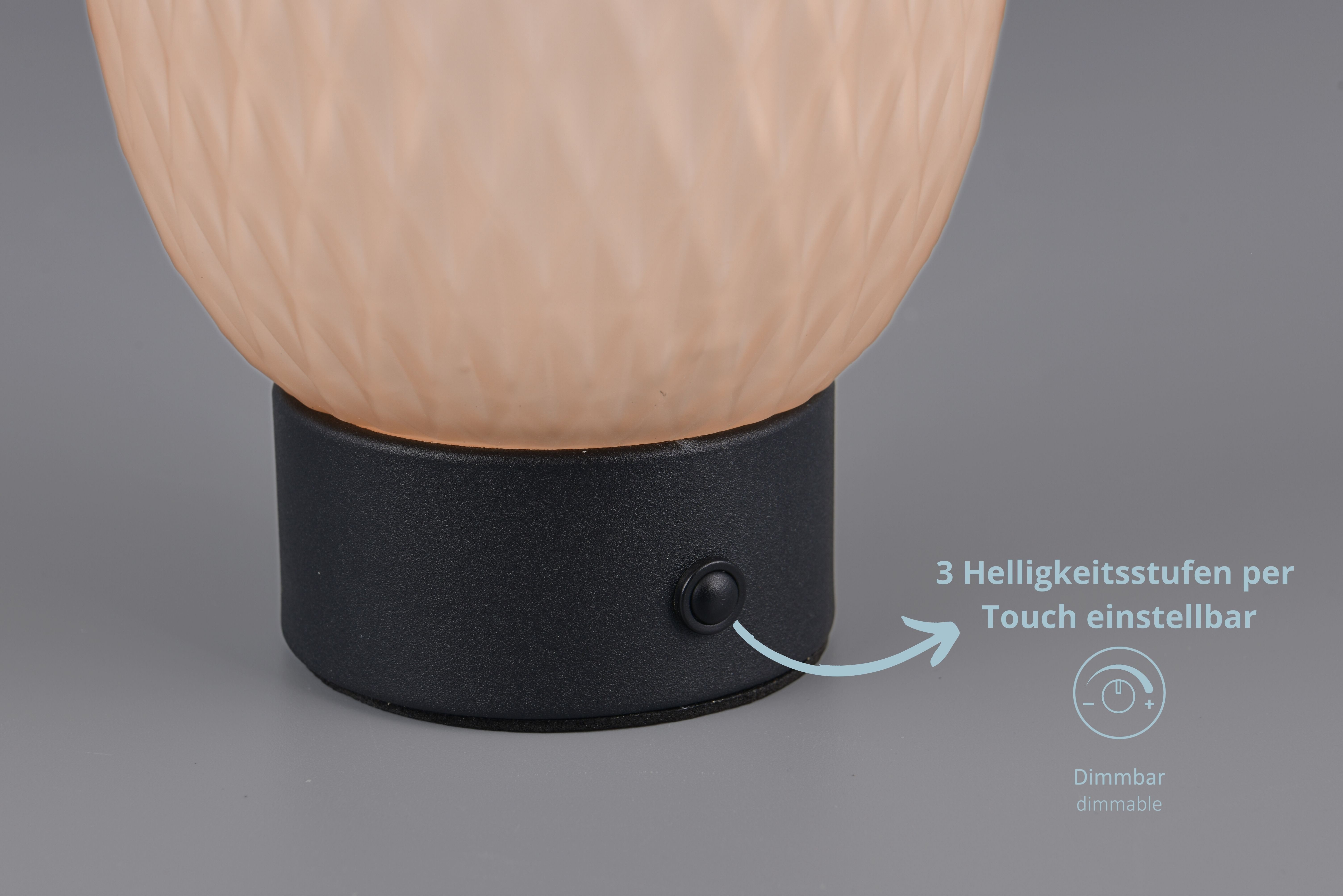 lightling LED Tischleuchte Juliane, LED fest integriert, Tageslichtweiß, Lichtfarbe einstellbar, USB Anschluss, Akkubetrieb, 4 Fach Touch